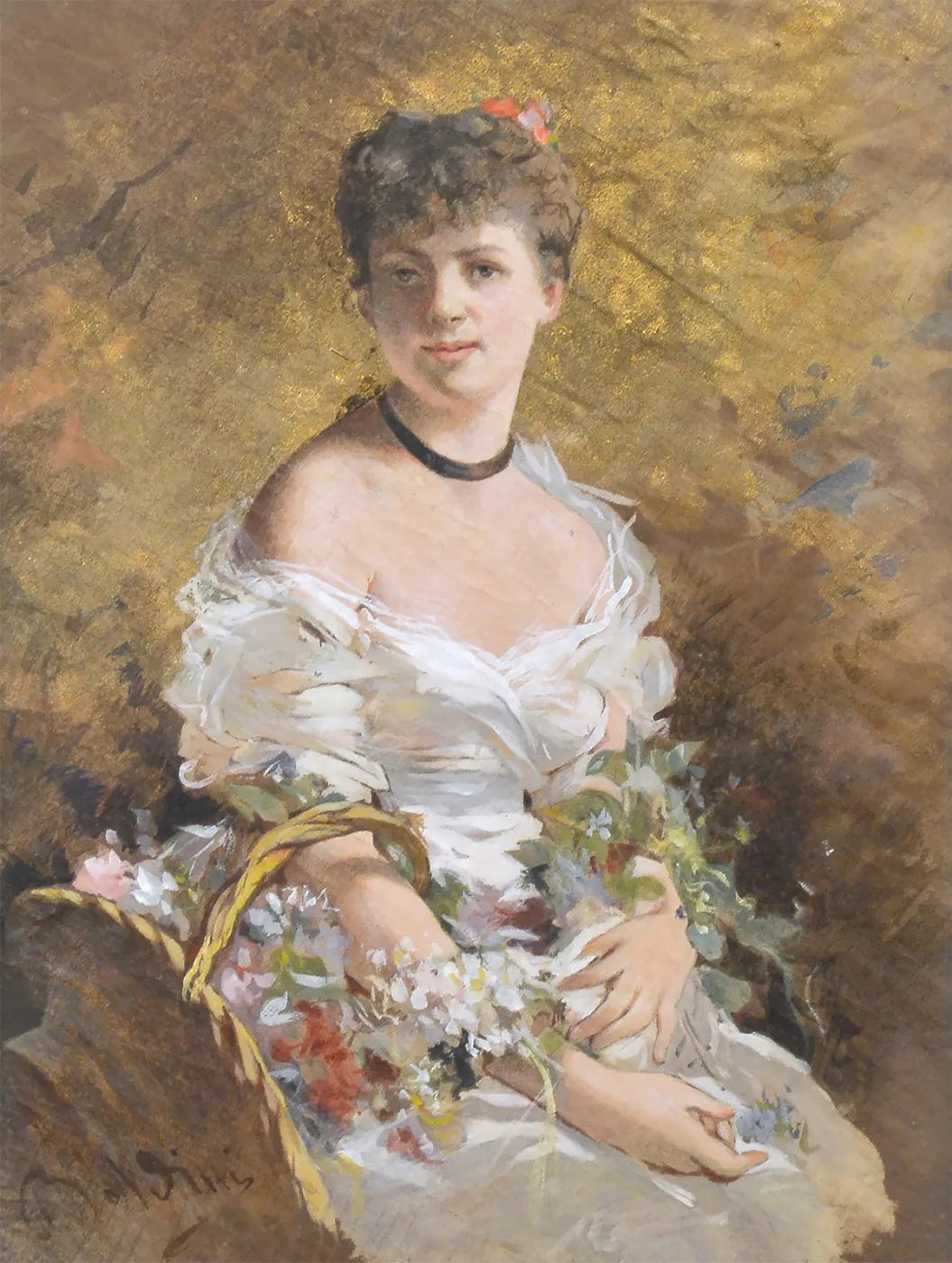 Femme avec des fleurs - Giovanni Boldini image 1 tableau peint à l’huile sur toile