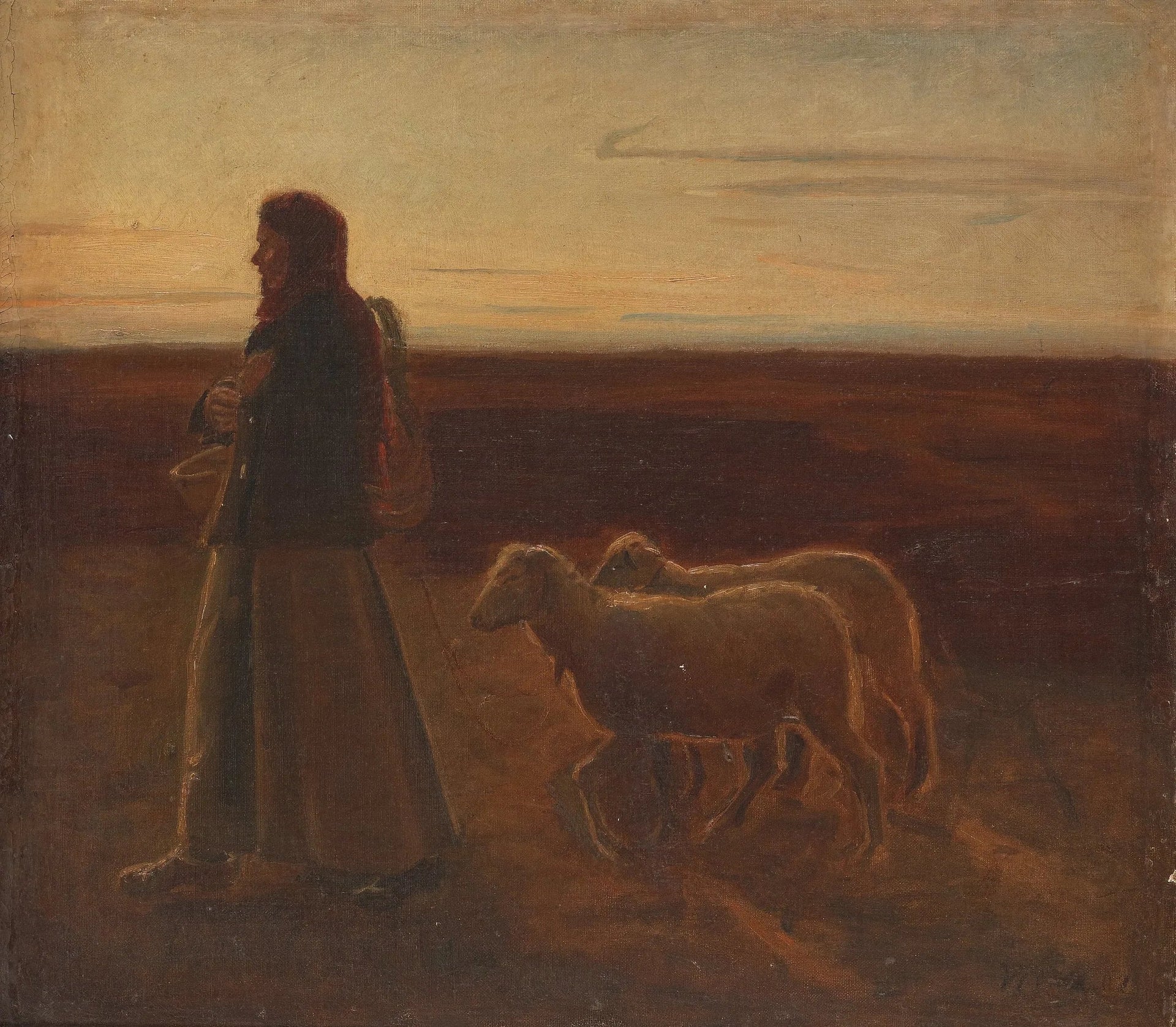 Femme avec des moutons. - Michael Peter Ancher image 1 copie de tableau peinte à la main