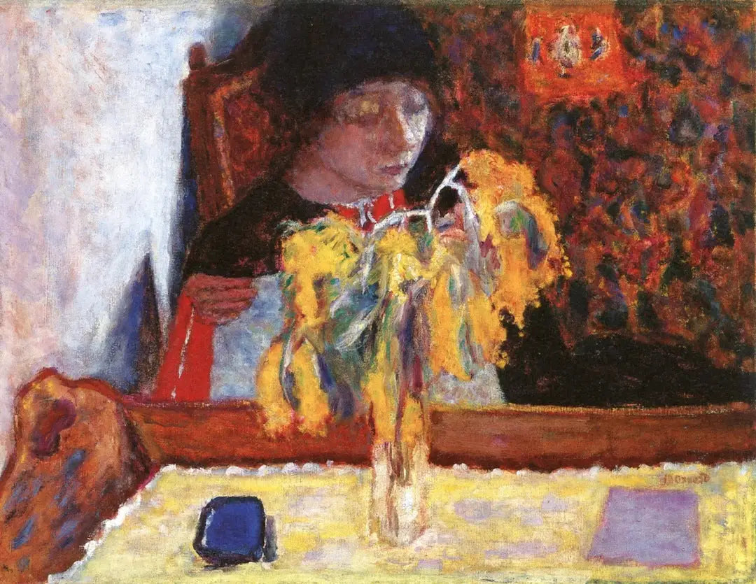 Femme avec mimosa - Pierre Bonnard image 1 reproduction de peinture à l’huile