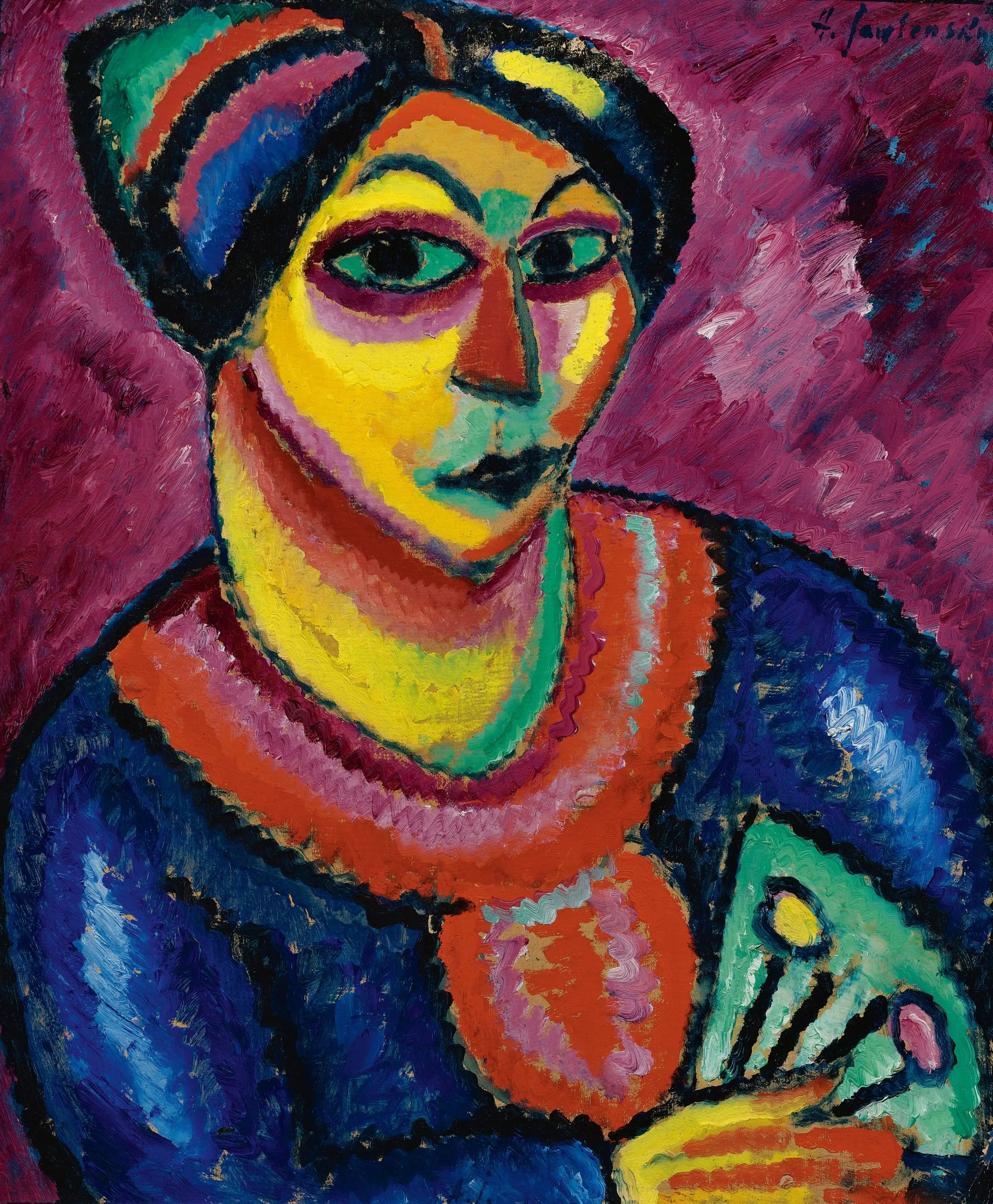 Femme avec un éventail vert - Alexej von Jawlensky image 1 copie peinte à la main à l’huile