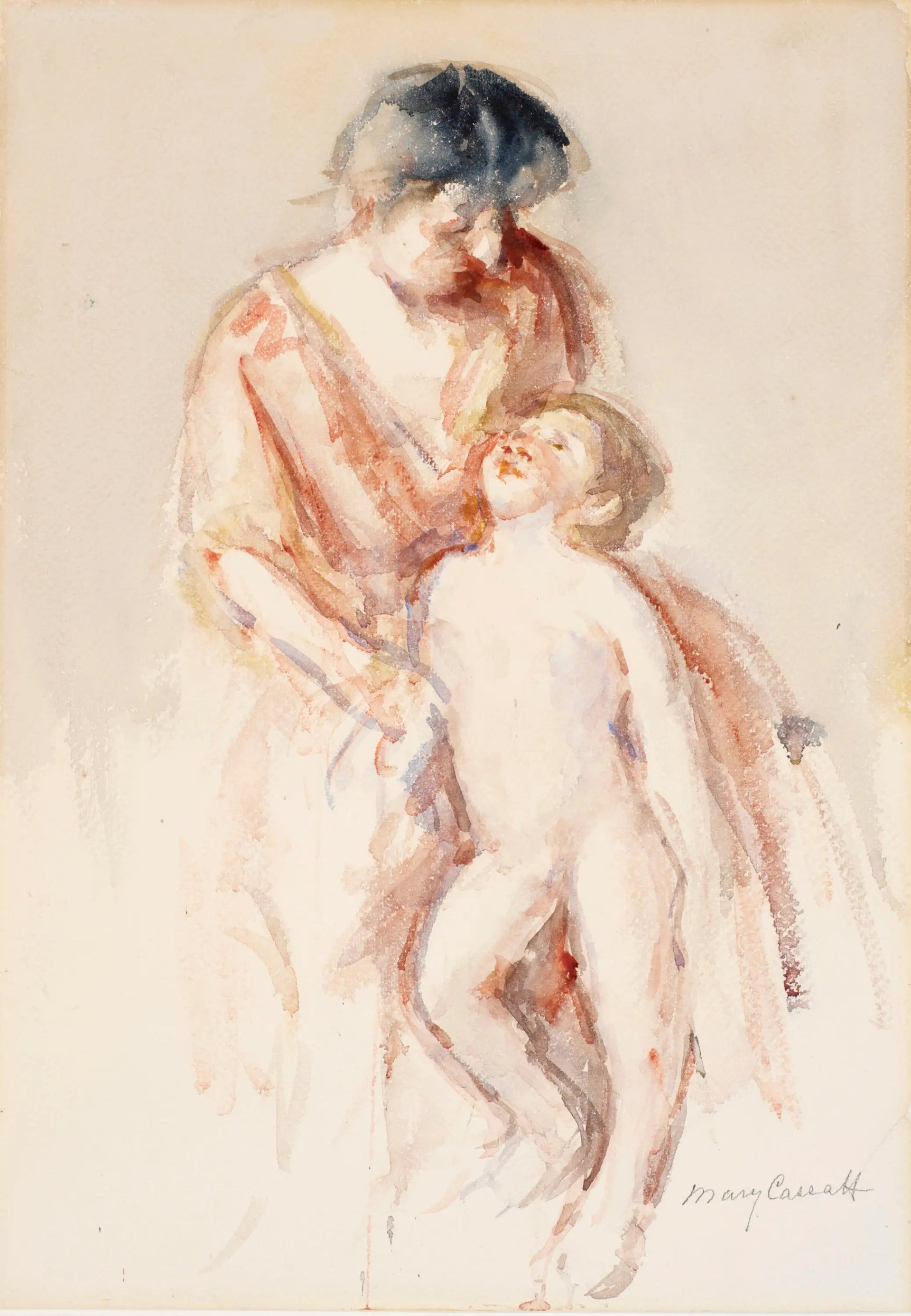 Femme avec un garçon nu à sa gauche - Mary Cassatt image 1 reproduction de peinture à l’huile