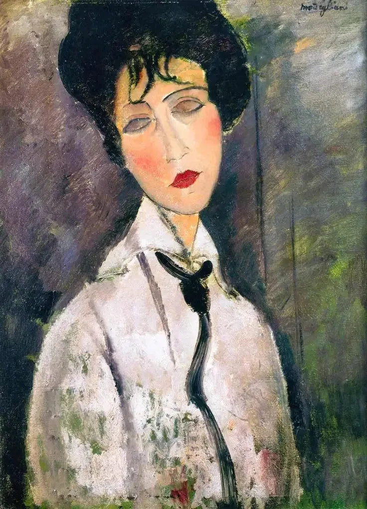 Femme avec une cravate noire - Amedeo Modigliani image 1 reproduction de peinture à l’huile