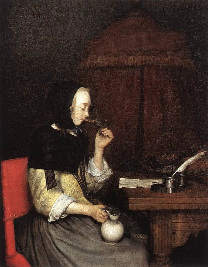 Femme buvant du vin - Gerard ter Borch image 1 copie de tableau peinte à la main