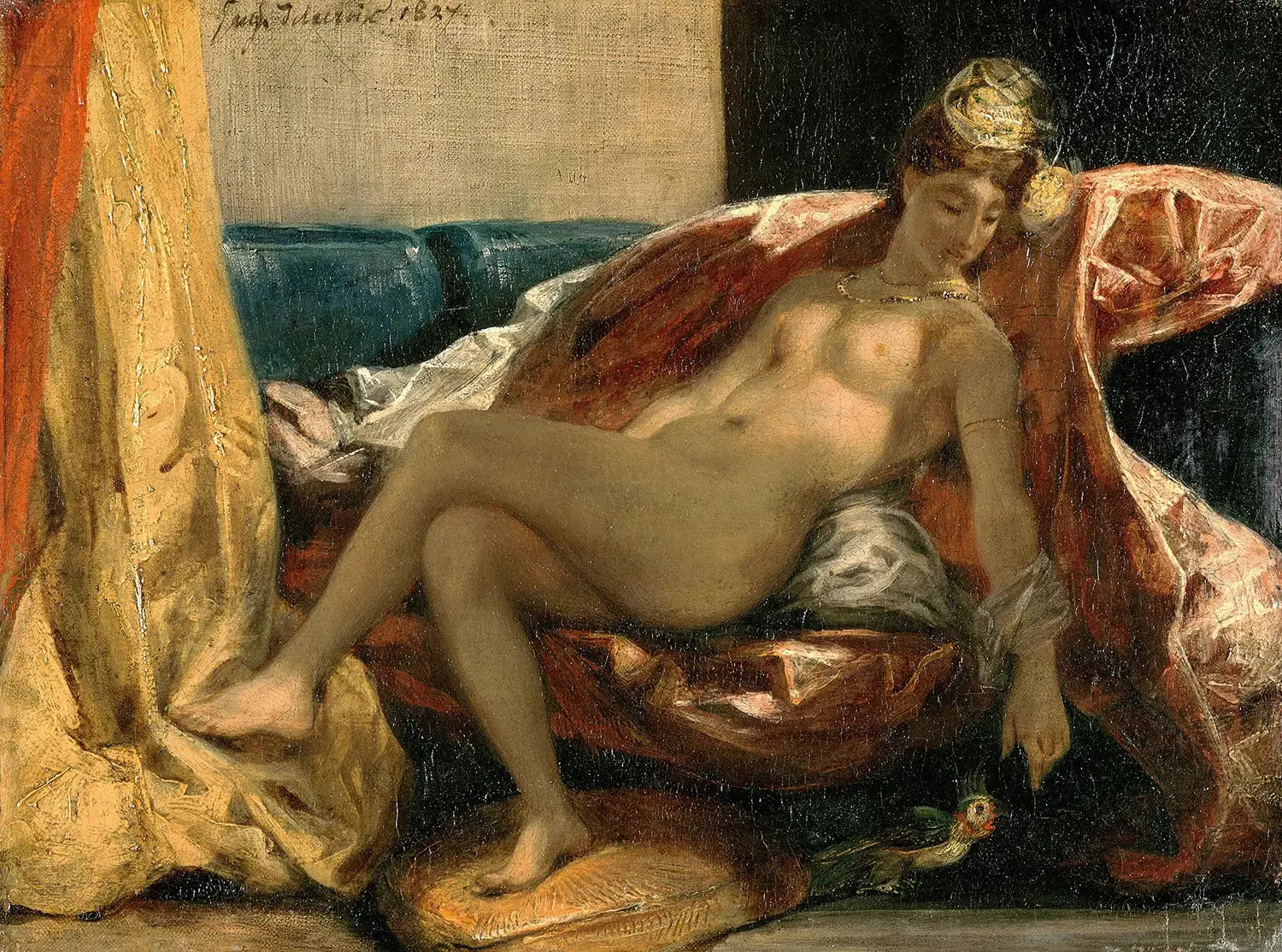 Femme caressant un perroquet - Eugène Delacroix image 2 reproduction de peinture à l’huile