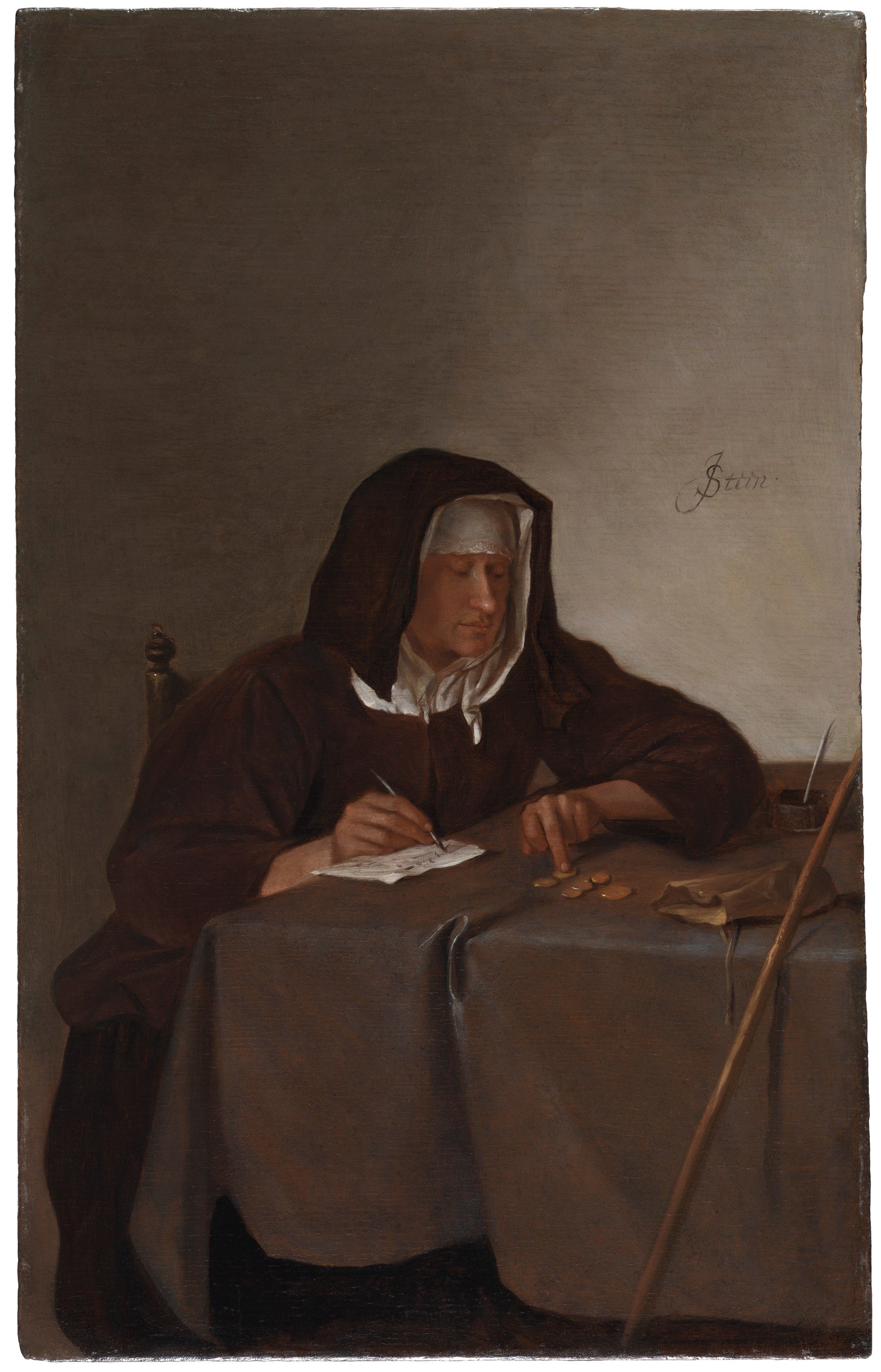 Femme comptant des pièces de monnaie - Jan Steen image 1 reproduction réalisée par Alpha Reproduction