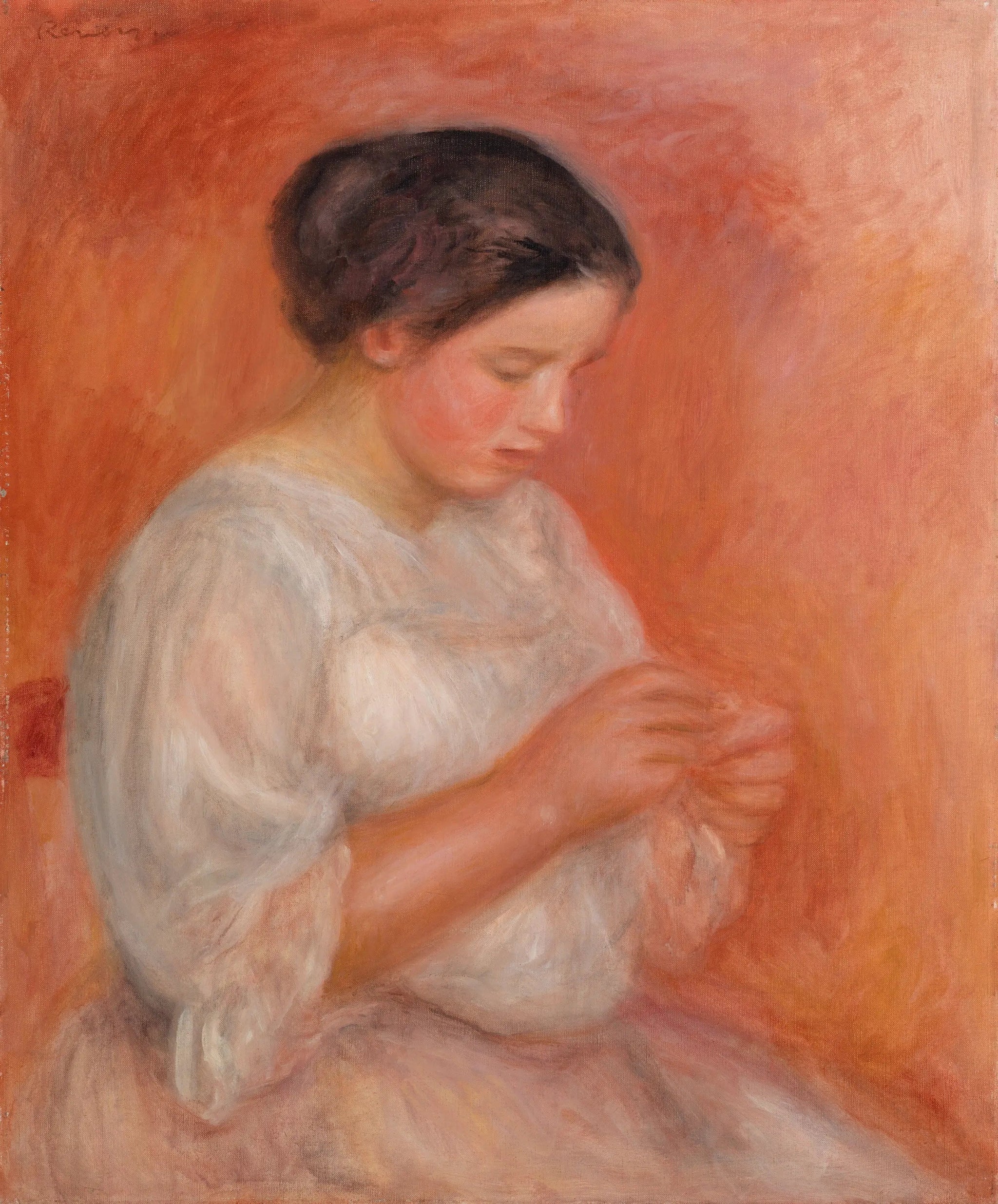 Femme cousant - Pierre-Auguste Renoir image 1 copie peinte à la main à l’huile
