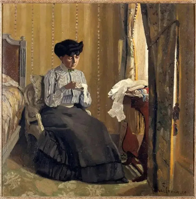 Femme cousine dans un intérieur - Félix Vallotton image 1 tableau peint à l’huile sur toile