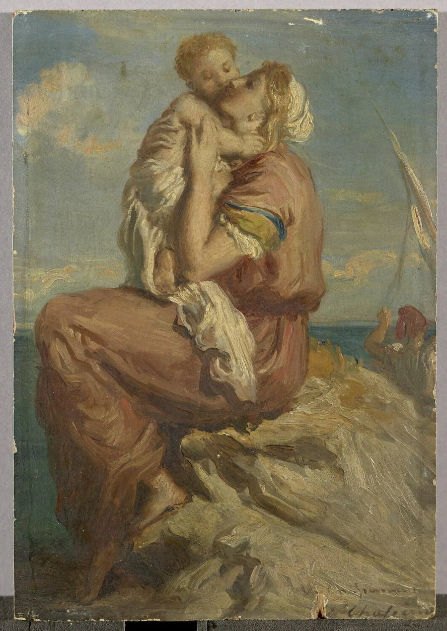 Femme de pêcheur de Mola di Gaete embrassant son enfant - Théodore Chassériau