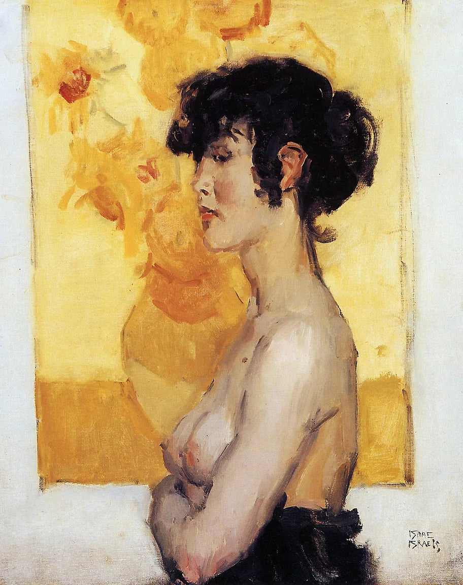 Femme, de profil devant les Tournesols de Van Gogh - Isaac Israëls image 1 reproduction d’œuvre d’art à l’huile