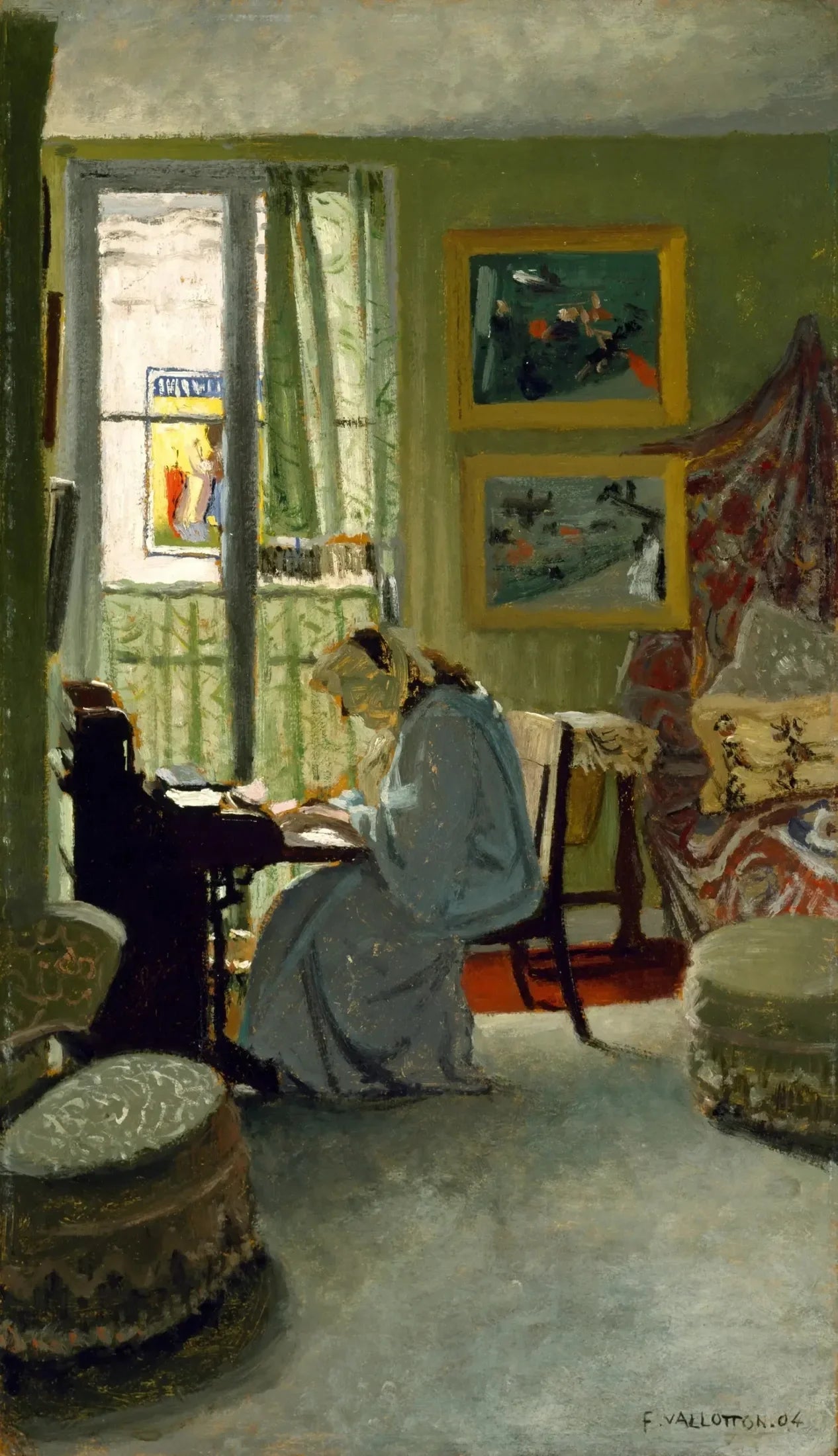 Femme écrivant dans un intérieur - Félix Vallotton image 1 reproduction artisanale de tableau