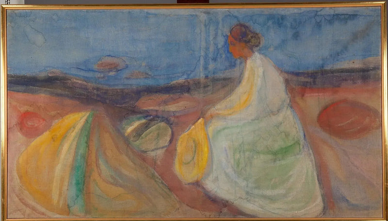Femme en blanc assise sur la plage - Edvard Munch