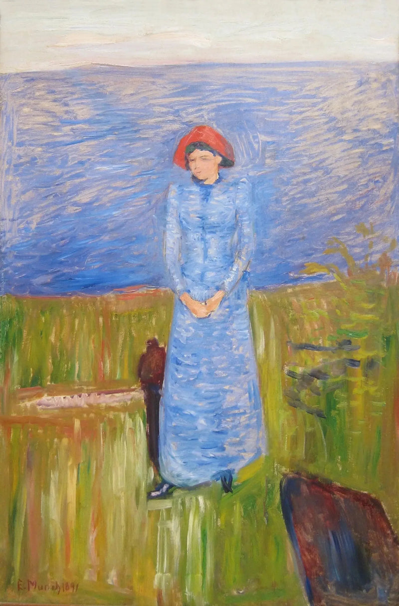 Femme en bleu devant une eau bleue - Edvard Munch