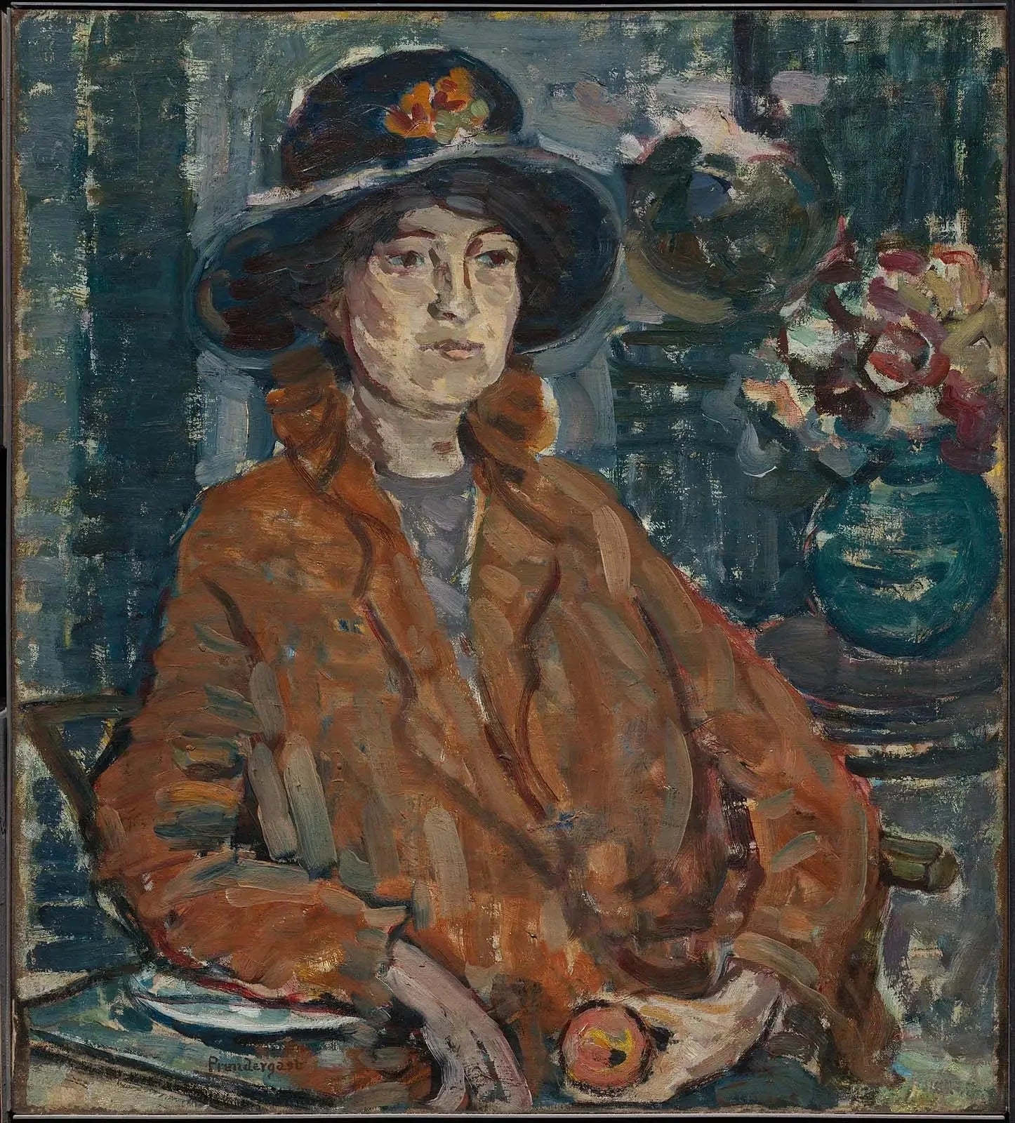 Femme en manteau marron - Maurice Prendergast image 1 reproduction d’œuvre d’art à l’huile