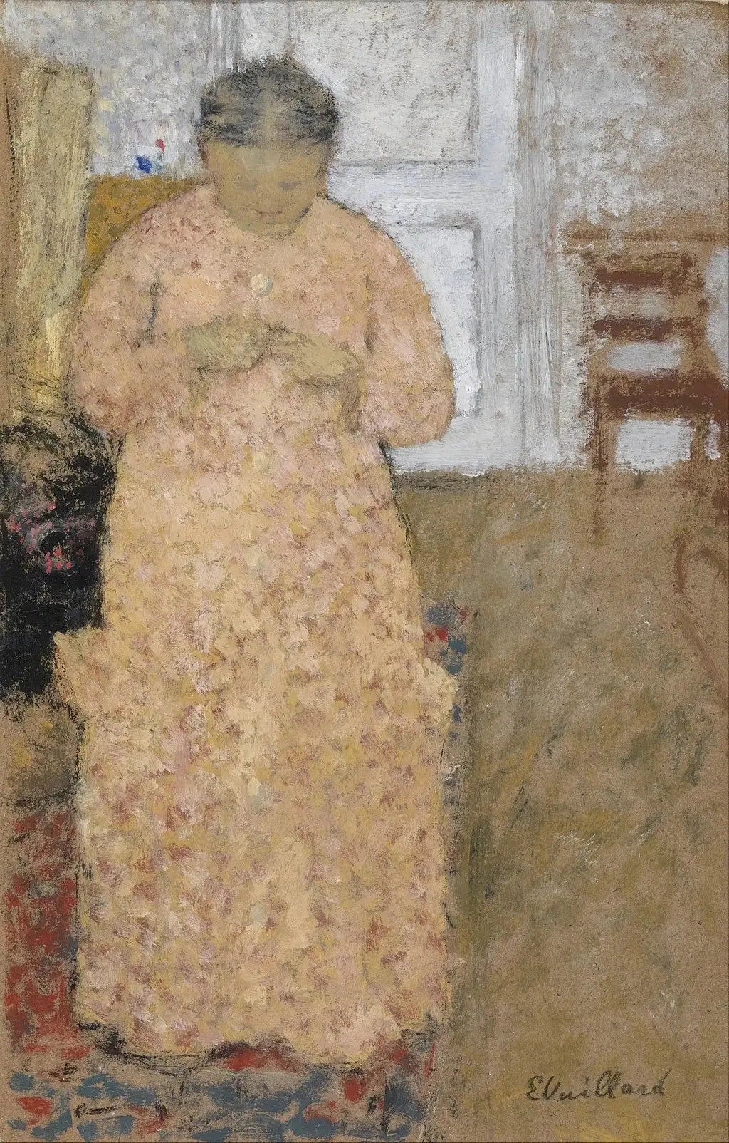 Femme en rose tricotant - Édouard Vuillard image 1 reproduction artisanale de tableau
