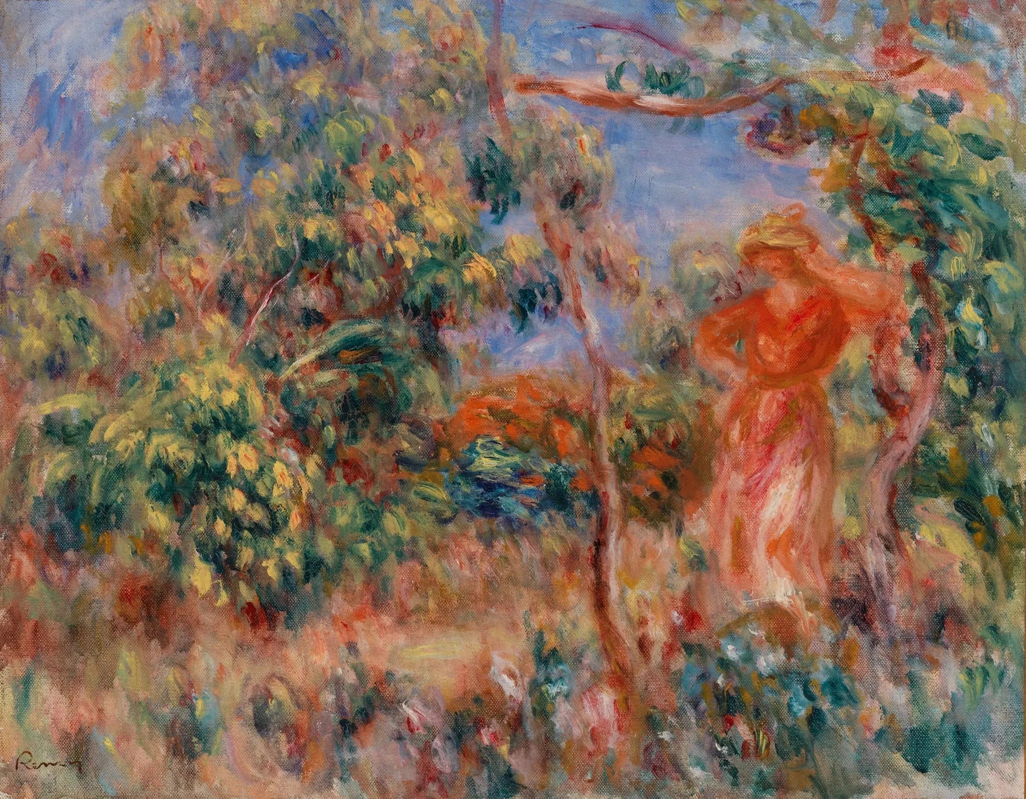 Femme en rouge dans un paysage - Pierre-Auguste Renoir image 1 copie de tableau peinte à la main