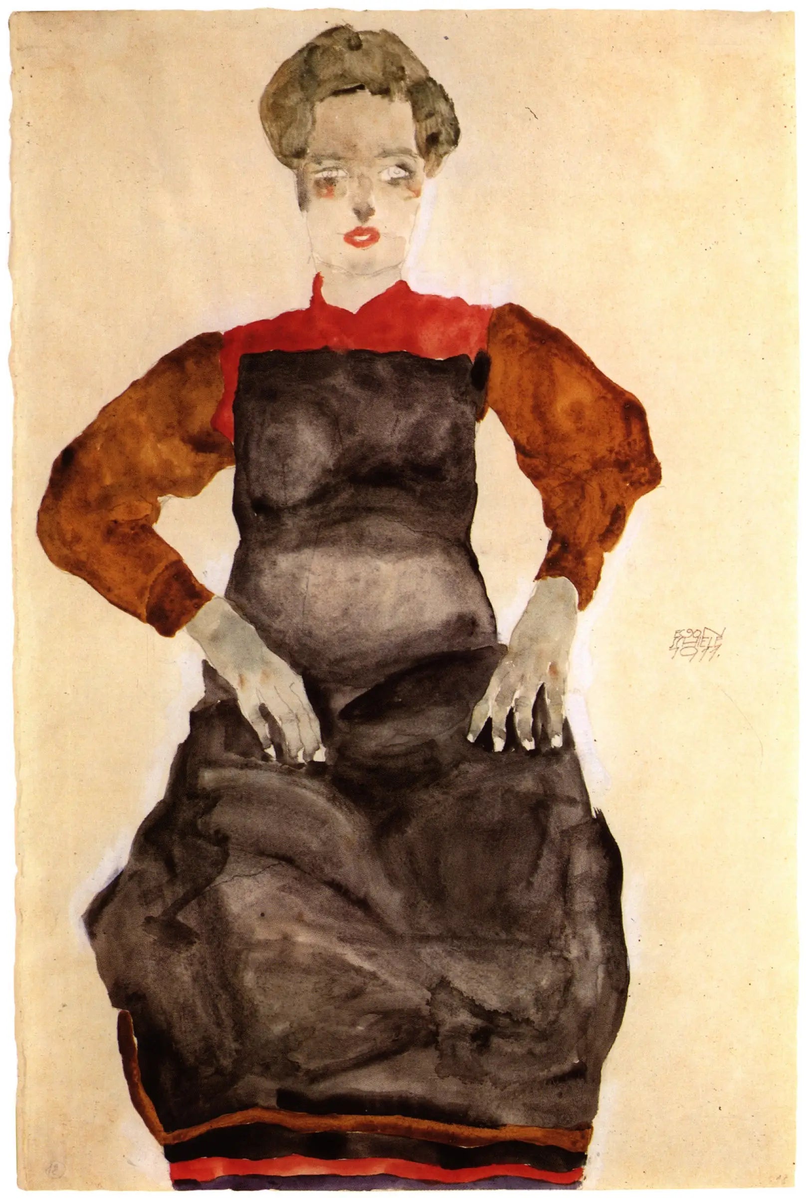 Femme en tablier noir - Egon Schiele image 2 reproduction d’œuvre d’art à l’huile