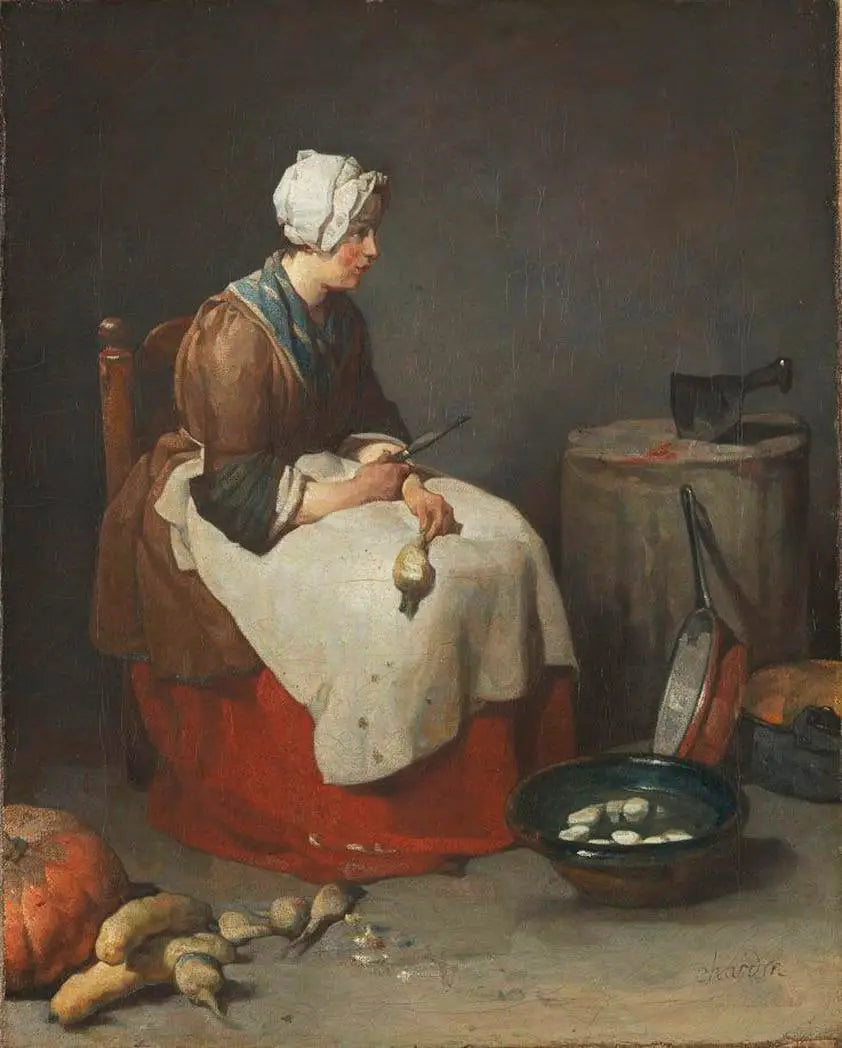 Femme épluchant des navets - Jean Siméon Chardin image 1 reproduction artisanale de tableau