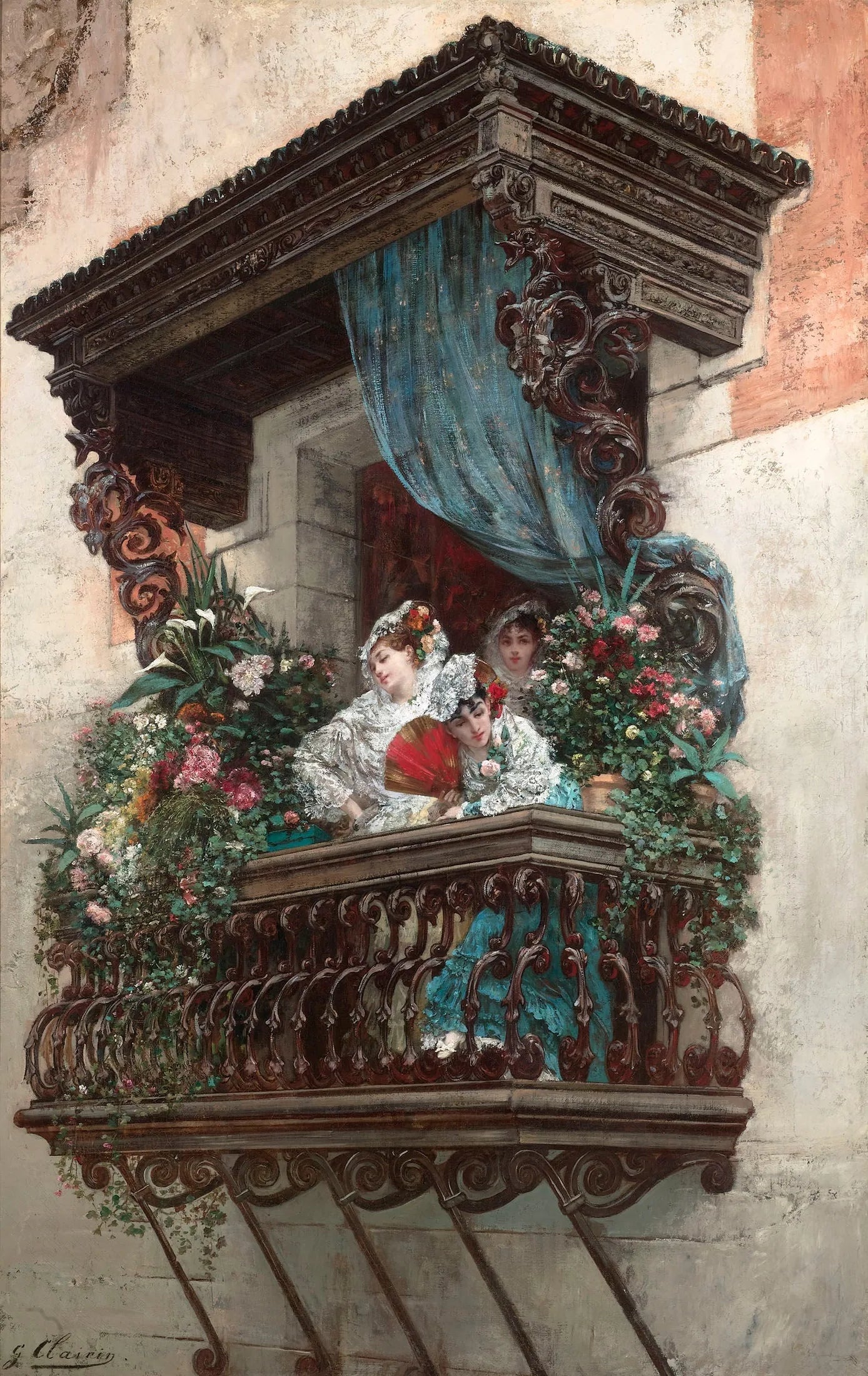 Femme espagnole au balcon - Georges Clairin image 1 copie de tableau peinte à la main