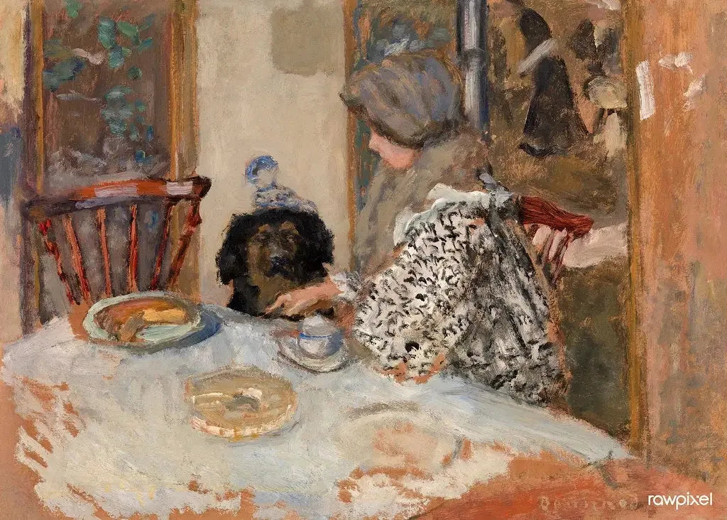 Femme et chien à table - Pierre Bonnard image 1 copie de tableau peinte à la main
