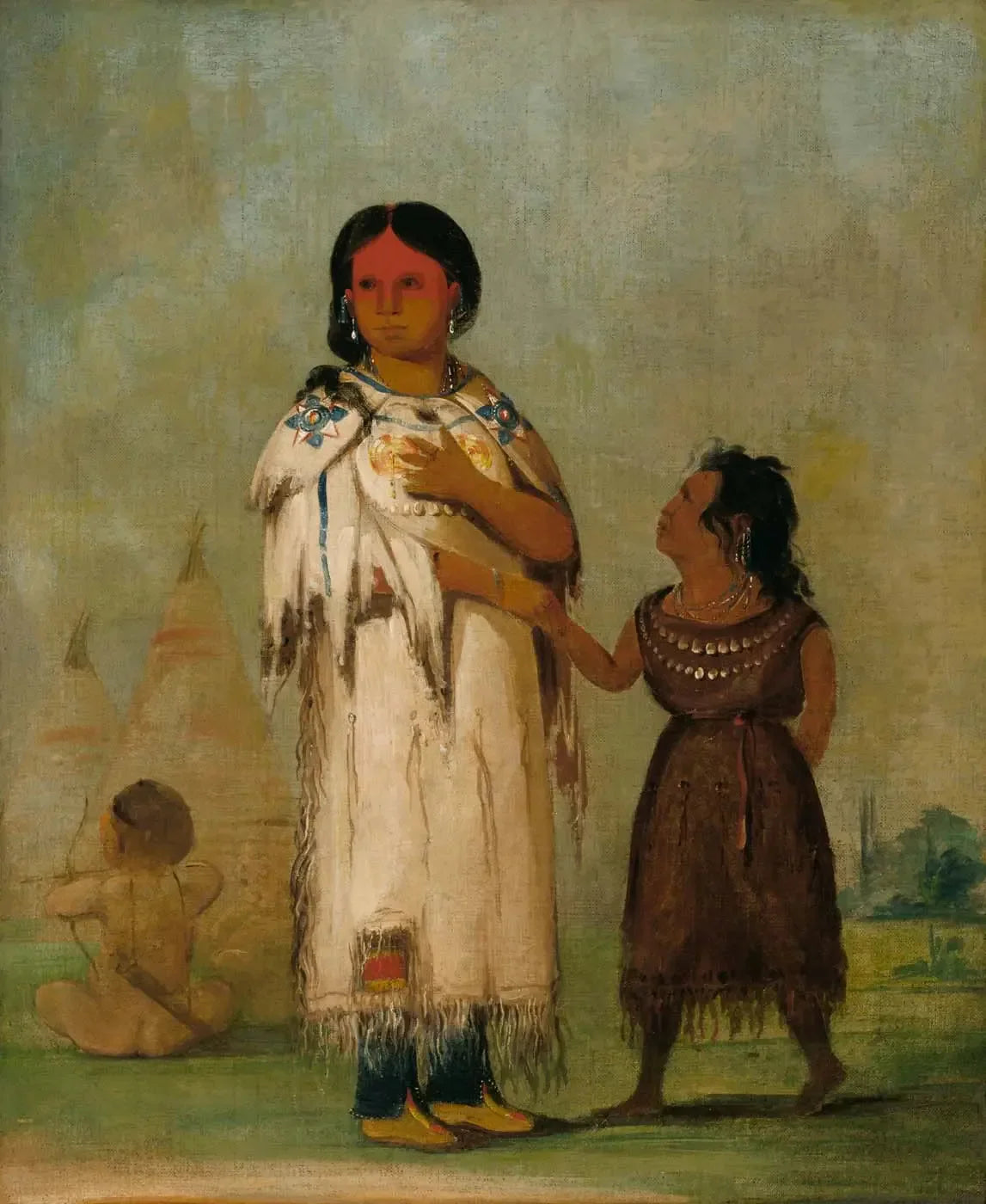Femme et enfant assiniboine - George Catlin image 1 reproduction de peinture à l’huile