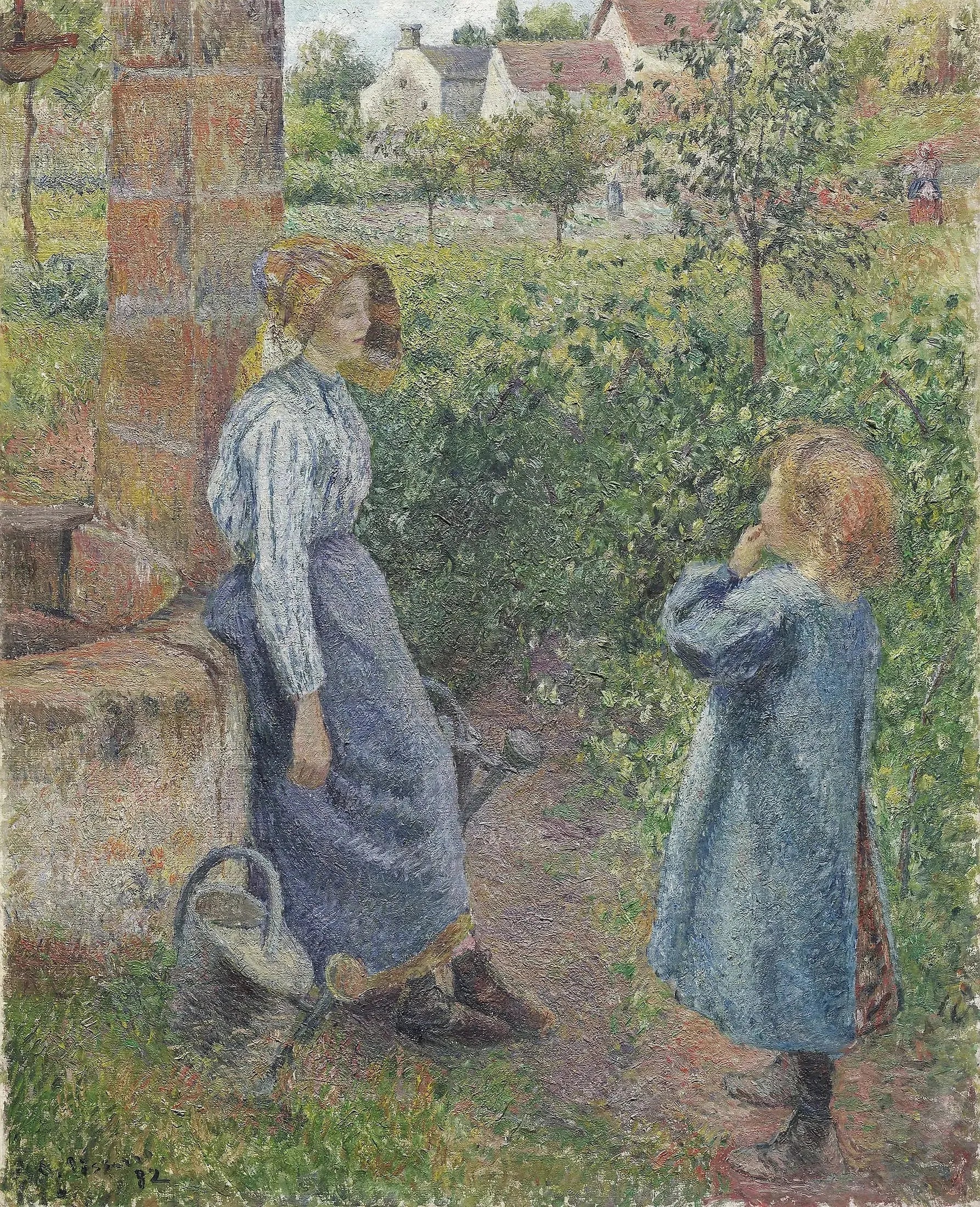 Femme et enfant au puits - Camille Pissarro image 1 reproduction de peinture à l’huile