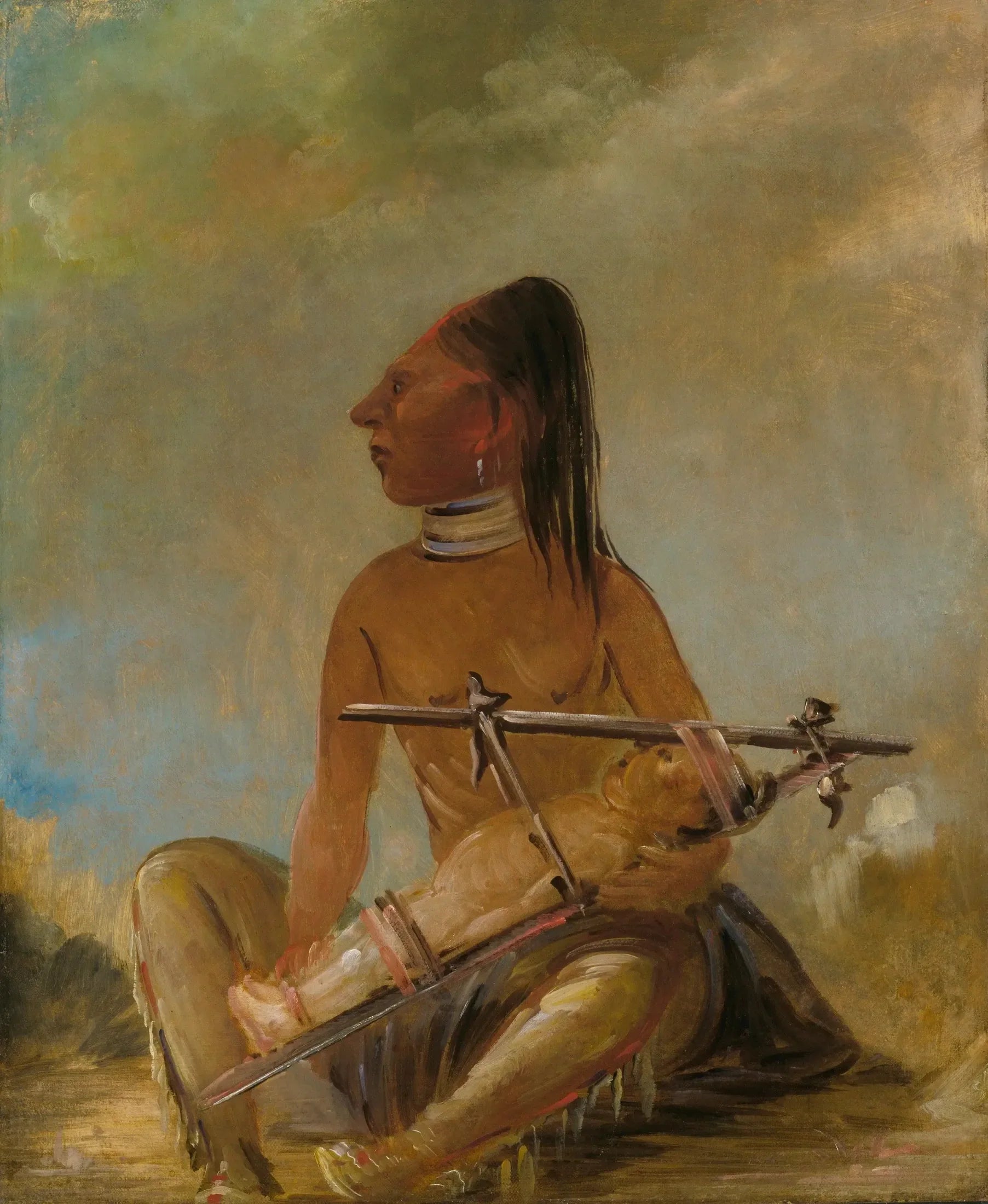 Femme et enfant, montrant comment les têtes des enfants sont aplaties - George Catlin image 1 reproduction artisanale de tableau