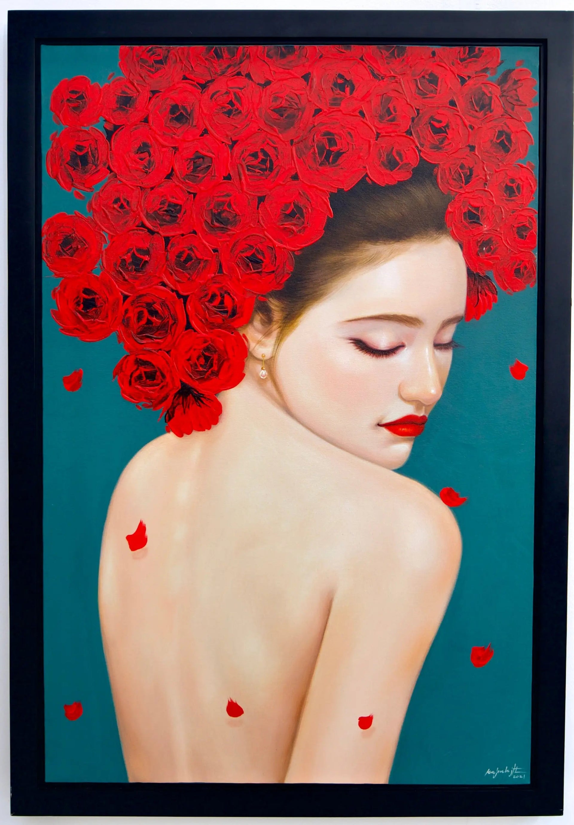Femme Fragile avec des Roses | 60 x 90 cm image 1 tableau peint à l’huile sur toile