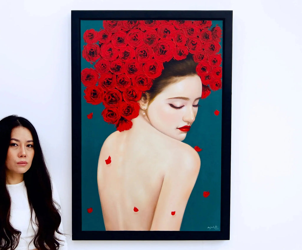 Femme Fragile avec des Roses | 60 x 90 cm image 2 reproduction artisanale de tableau