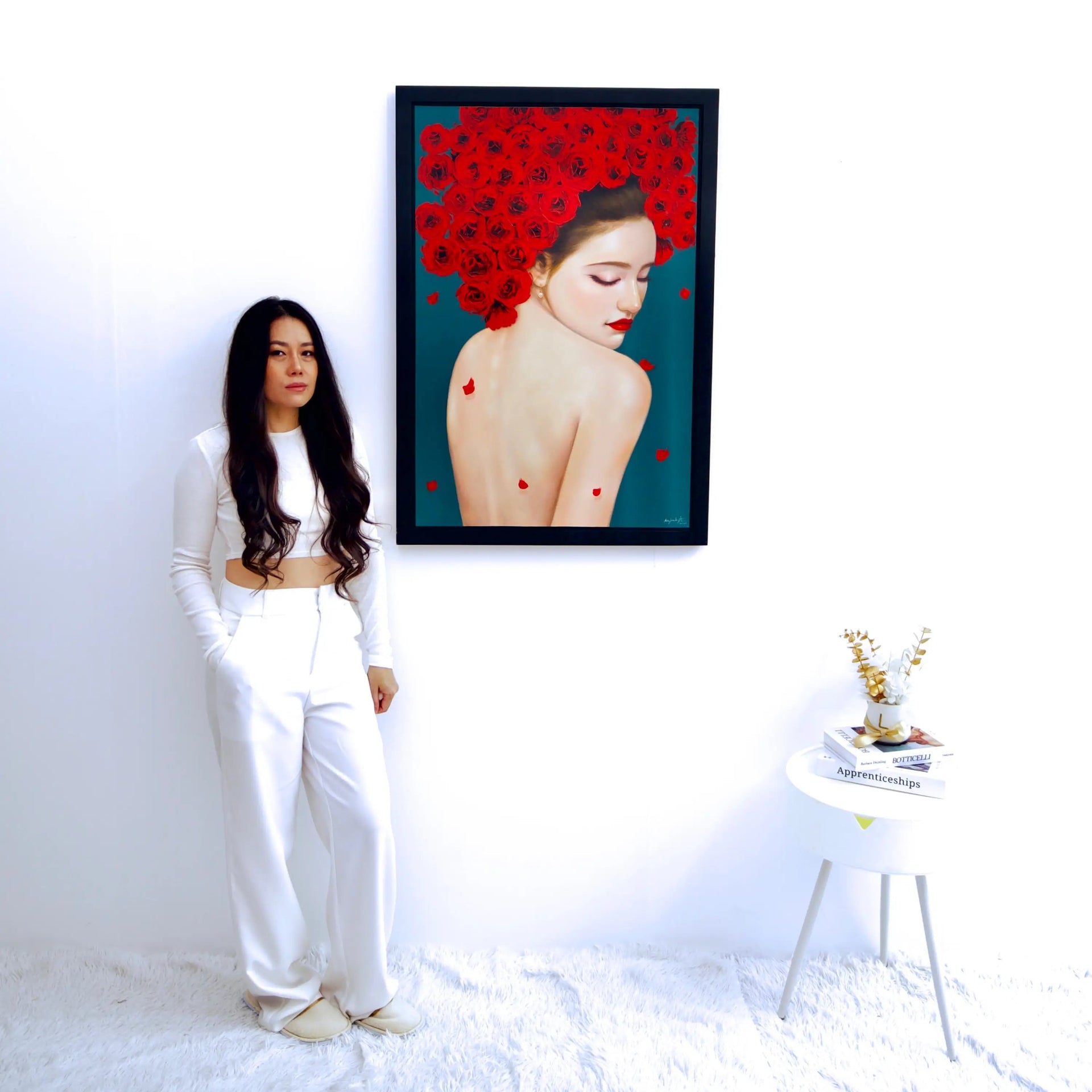 Femme Fragile avec des Roses | 60 x 90 cm image 3 copie peinte à la main à l’huile