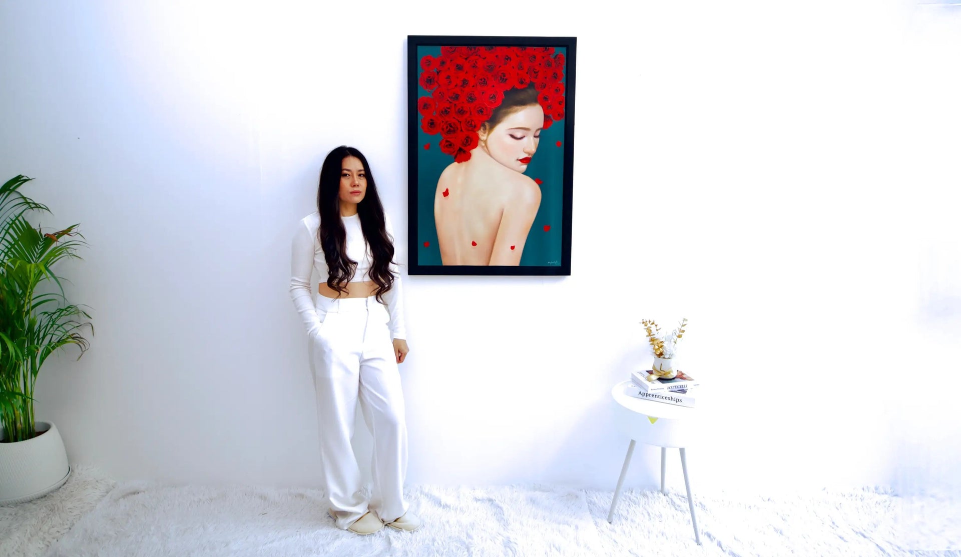 Femme Fragile avec des Roses | 60 x 90 cm image 4 reproduction d’œuvre d’art à l’huile
