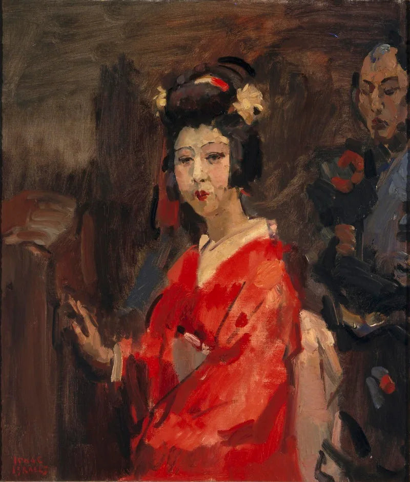 Femme japonaise en kimono rouge - Isaac Israëls image 1 copie de tableau peinte à la main