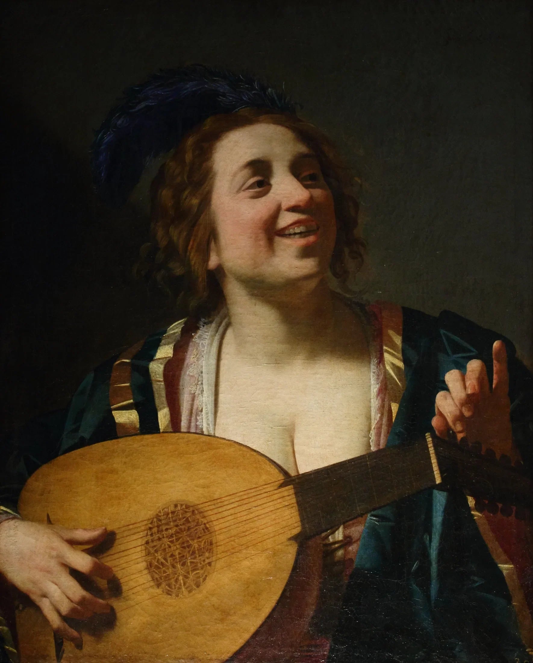 Femme jouant du luth - Gerrit van Honthorst image 1 reproduction de peinture à l’huile