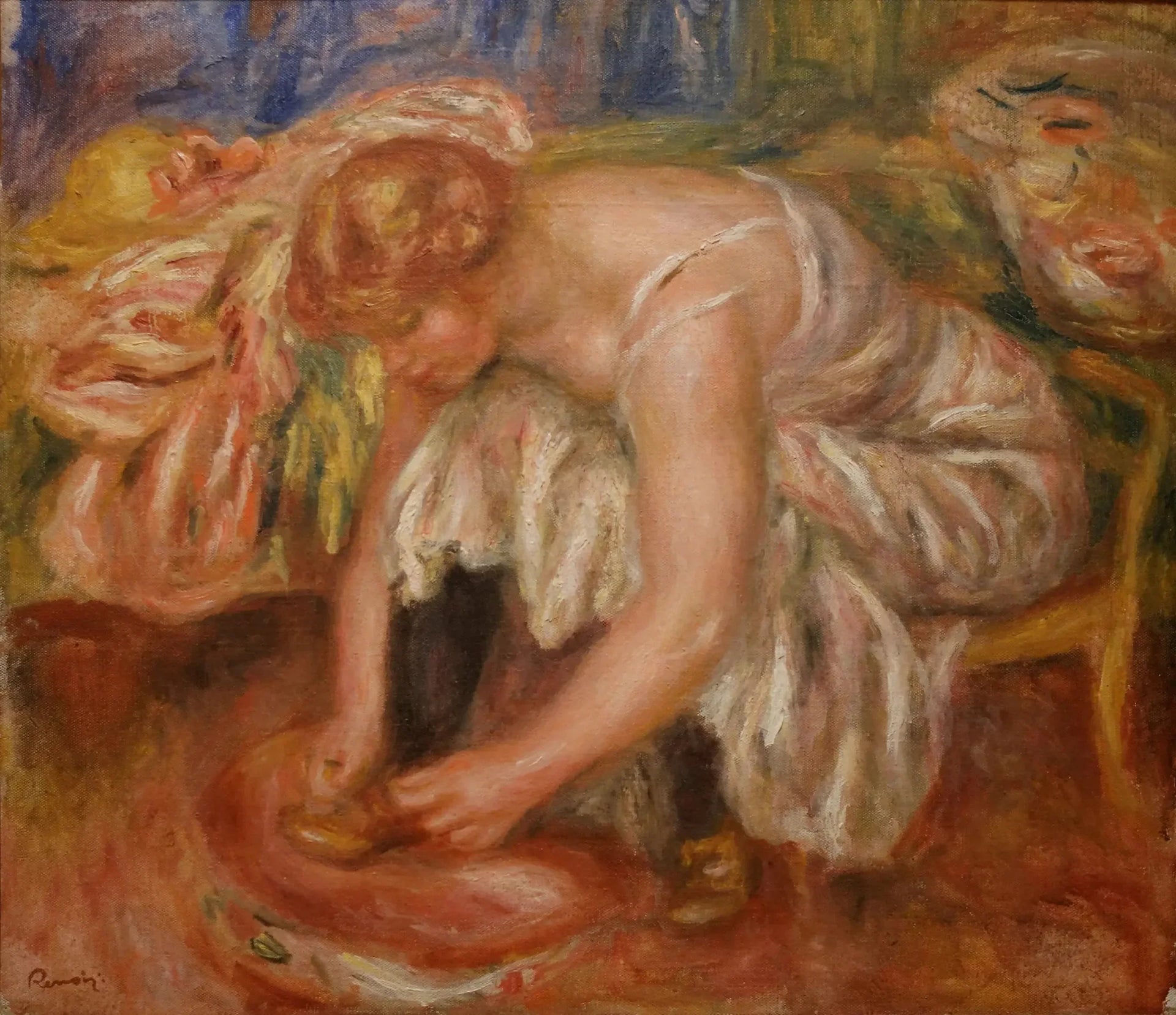 Femme laçant ses chaussures - Pierre-Auguste Renoir image 1 copie de tableau peinte à la main