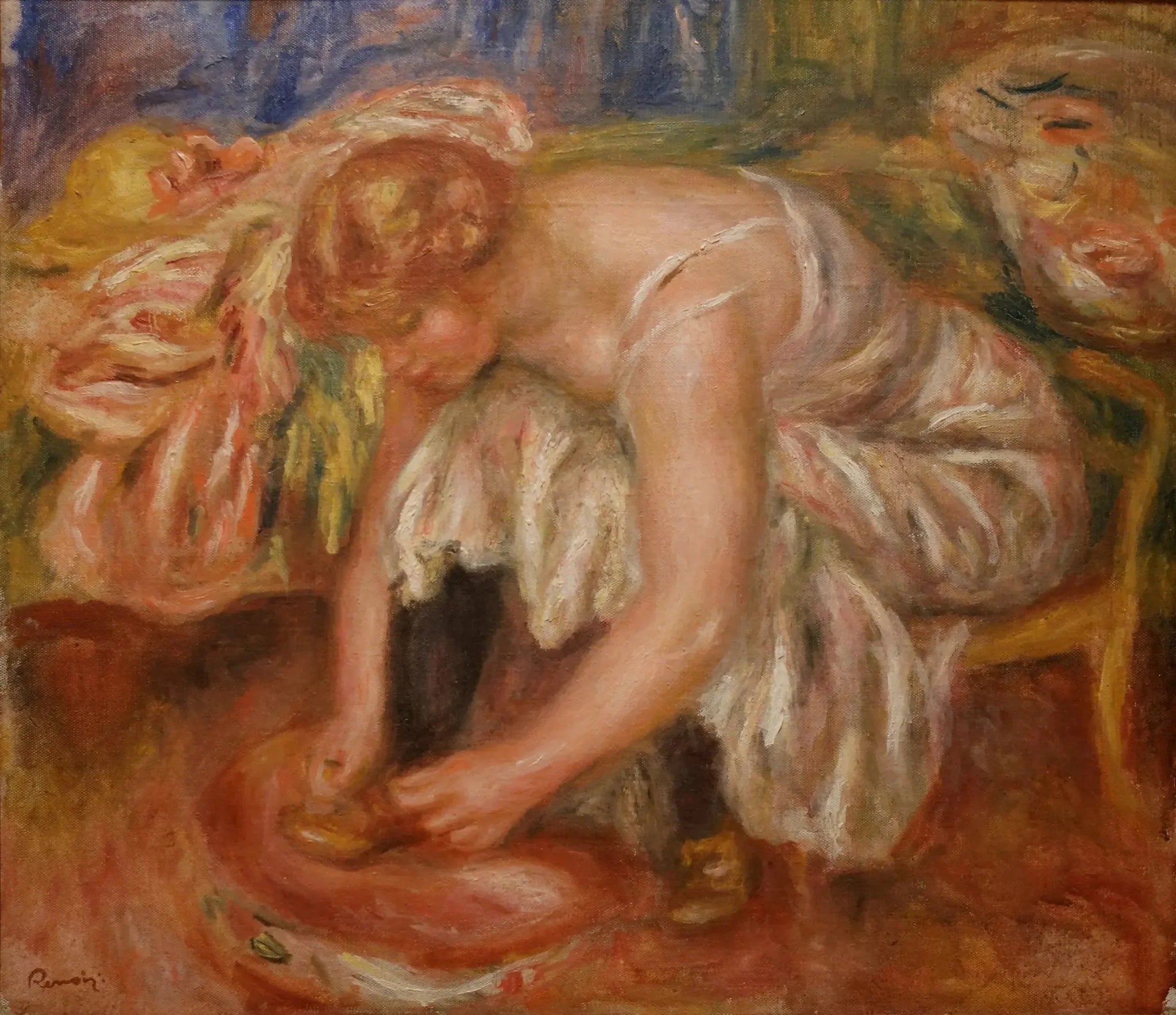 Femme laçant ses chaussures - Pierre-Auguste Renoir image 1 copie de tableau peinte à la main