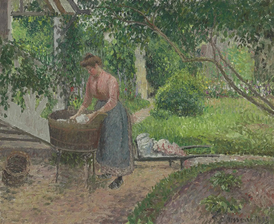 Femme lavant du linge dans le jardin, Éragny - Camille Pissarro