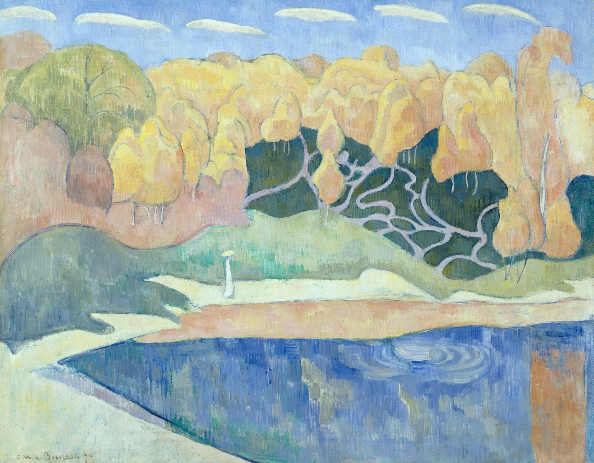 Femme marchant sur les rives de l'Aven - Émile Bernard image 1 copie de tableau peinte à la main