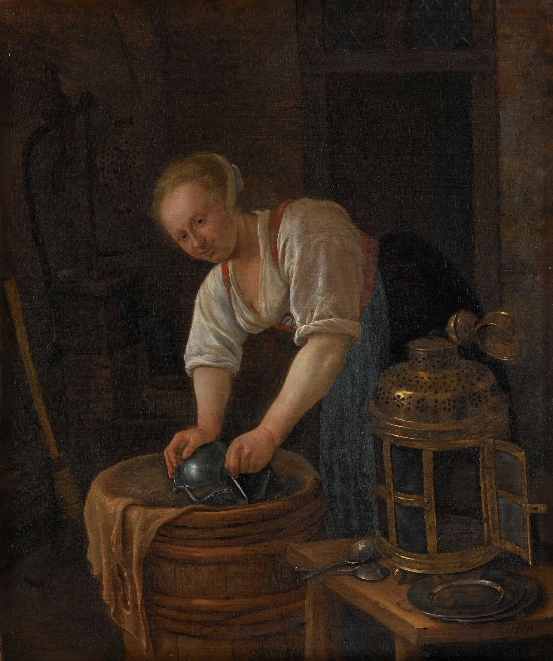 Femme nettoyant des objets en métal - Jan Steen image 1 tableau peint à l’huile sur toile