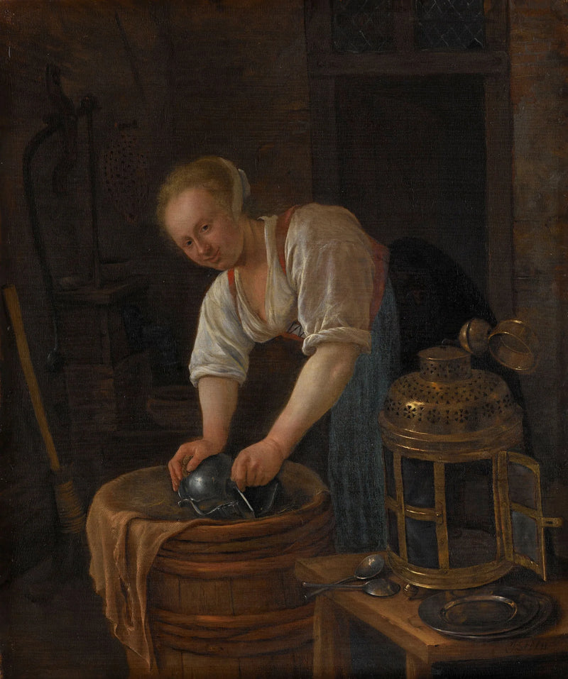 Femme nettoyant des objets en métal - Jan Steen