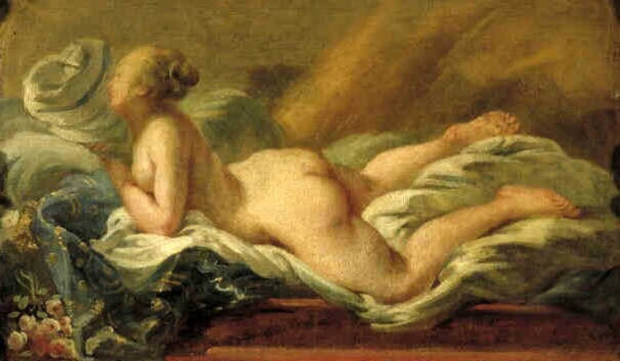 Femme nue allongée sur un canapé - Noël Hallé image 1 copie peinte à la main à l’huile