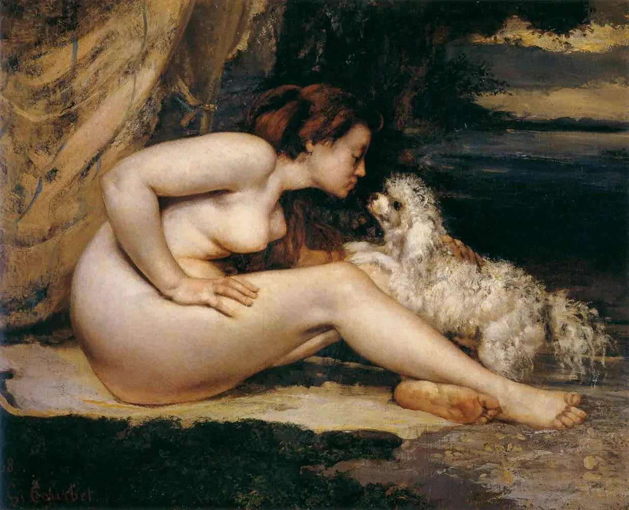 Femme nue au chien - Gustave Courbet image 1 tableau peint à l’huile sur toile