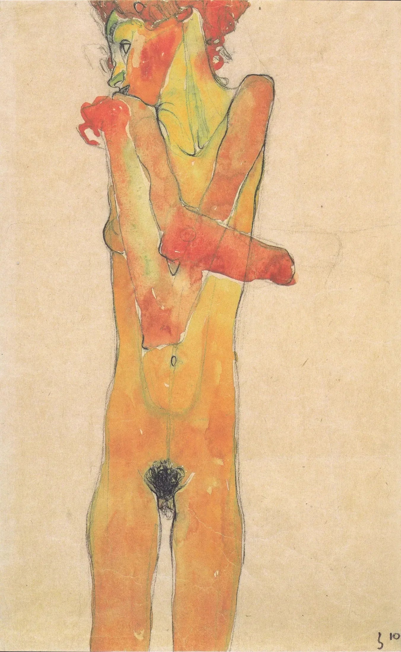 Femme nue debout avec les bras croisés - Egon Schiele image 2 tableau peint à l’huile sur toile