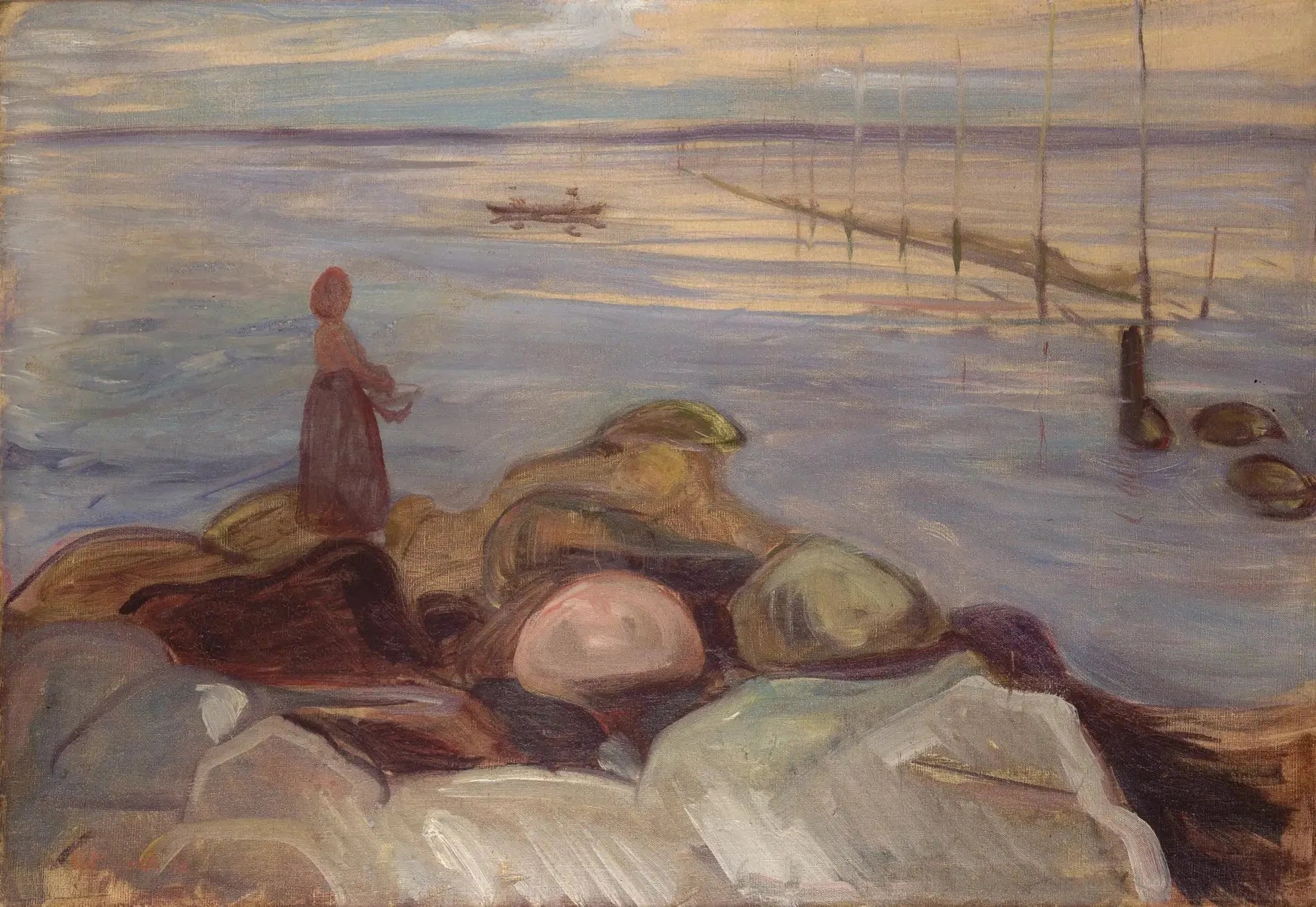 Femme près de la mer à Åsgardstrand - Edvard Munch image 1 copie peinte à la main à l’huile