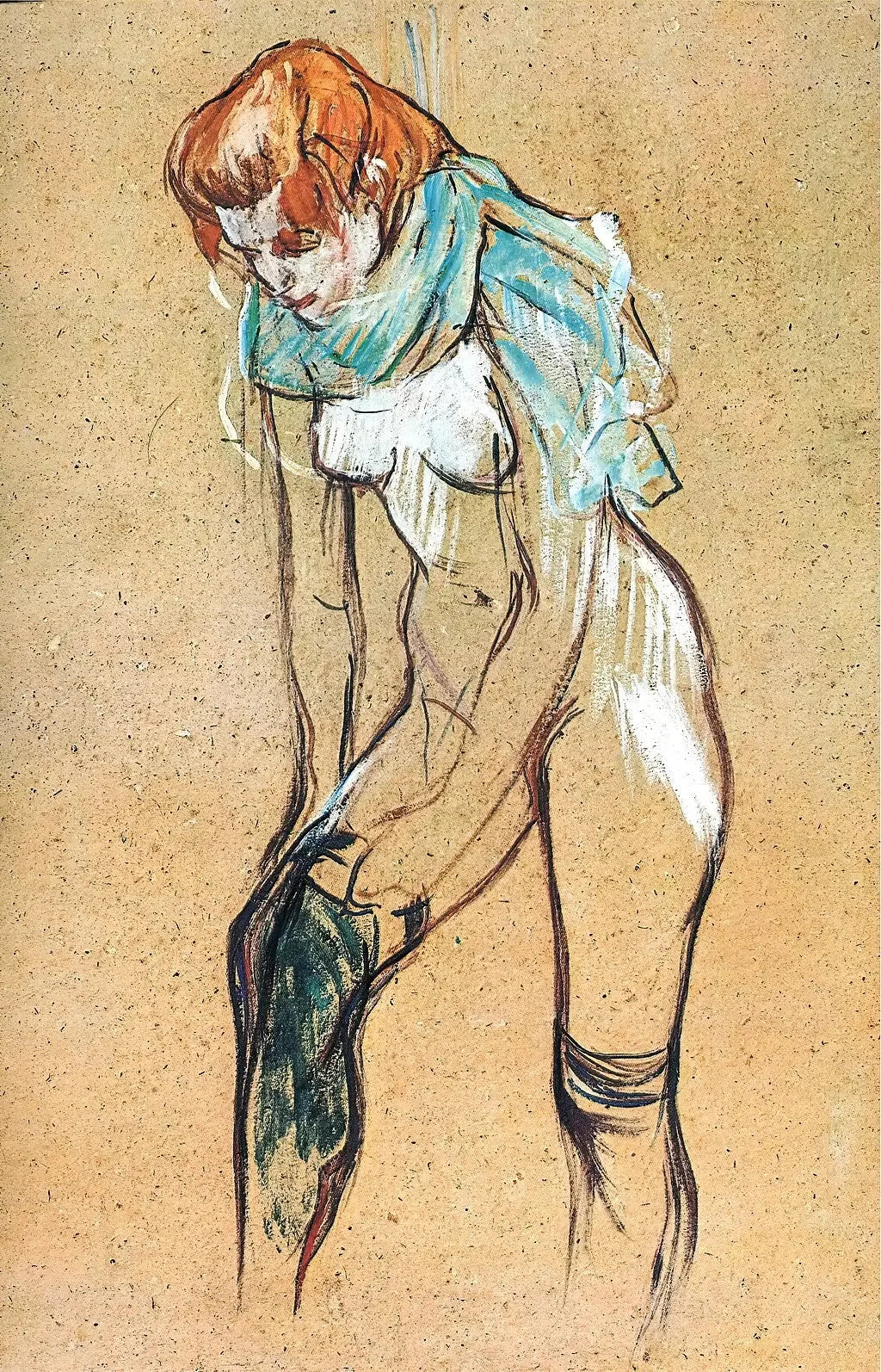 Femme qui tire son bas - Henri de Toulouse-Lautrec image 1 reproduction d’œuvre d’art à l’huile