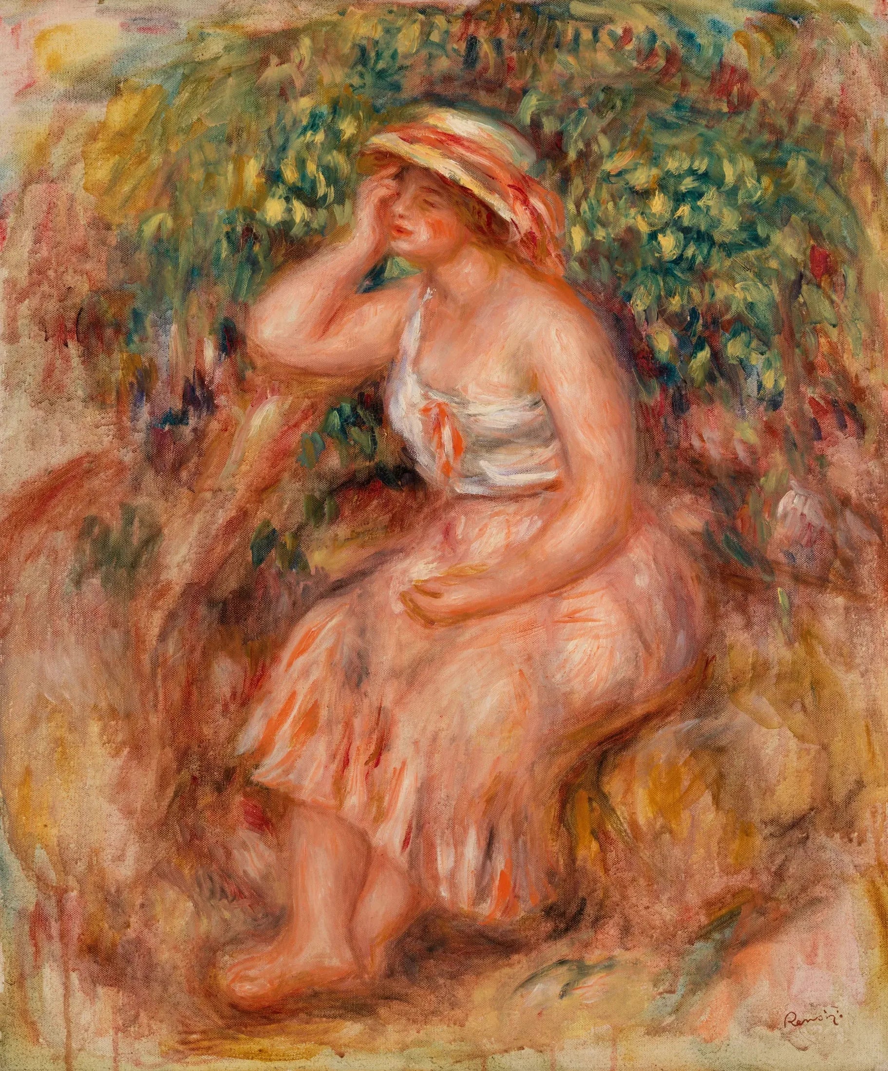 Femme rêvassant (Rêveuse) - Pierre-Auguste Renoir image 1 reproduction de peinture à l’huile