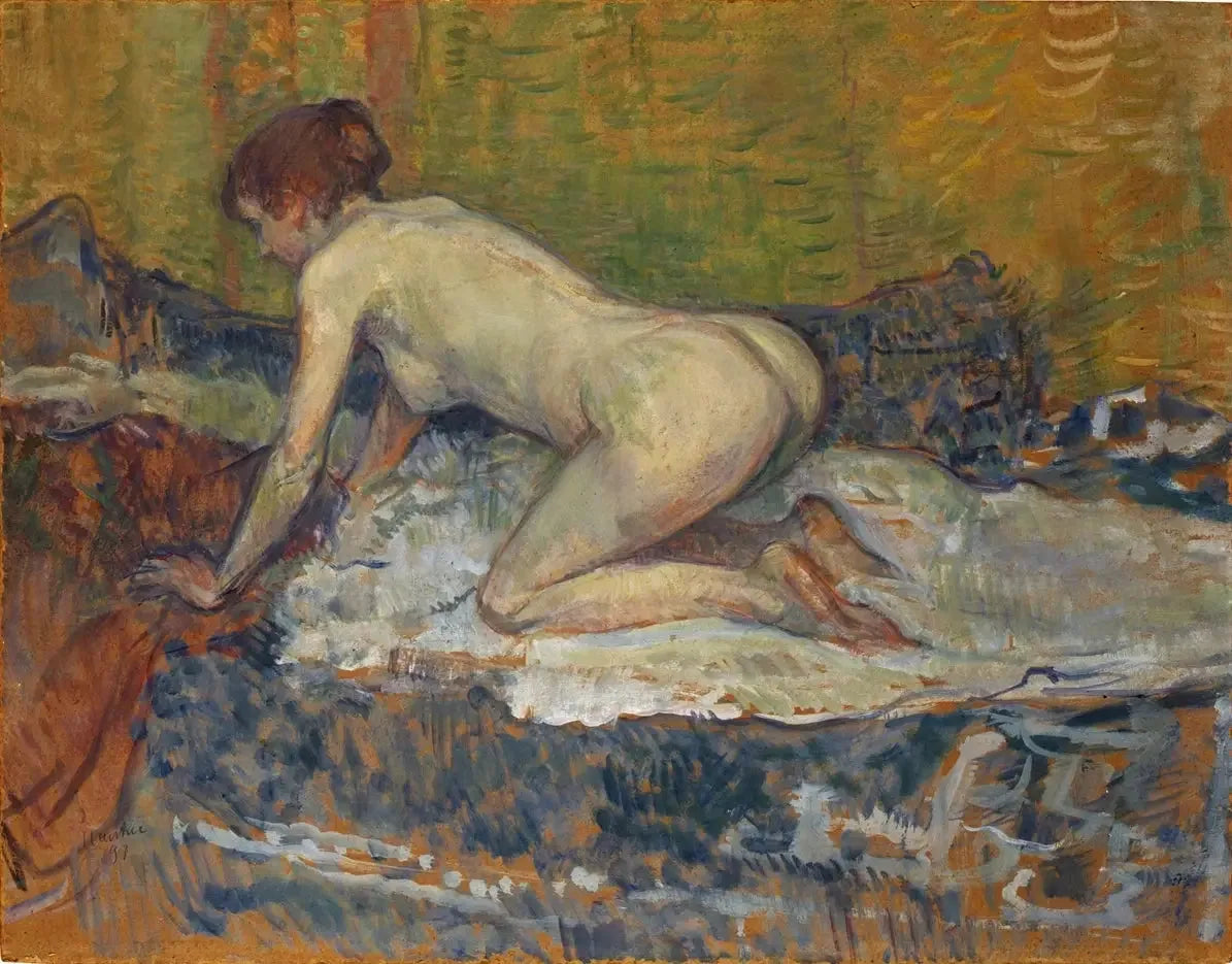 Femme rousse nue accroupie - Henri de Toulouse-Lautrec image 1 copie de tableau peinte à la main