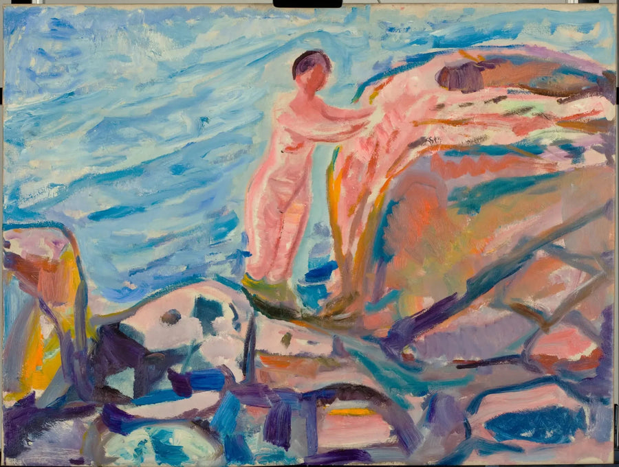 Femme se baignant près d'une falaise rouge - Edvard Munch