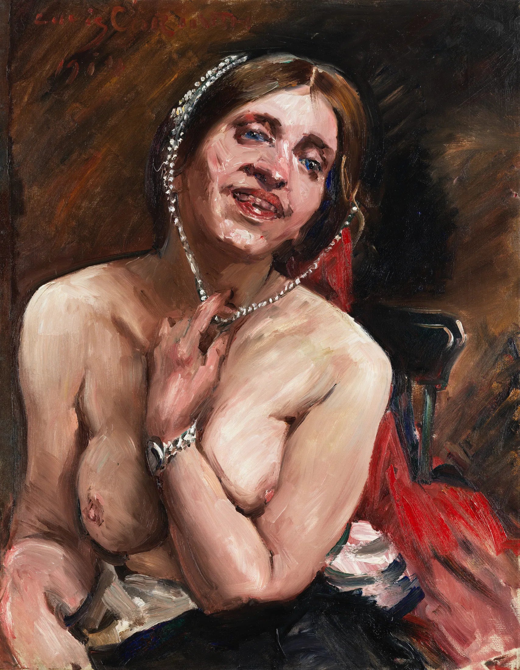 Femme semi-nue sur une chaise. (L'actrice Gertrud Eysoldt) - Lovis Corinth image 1 copie de tableau peinte à la main