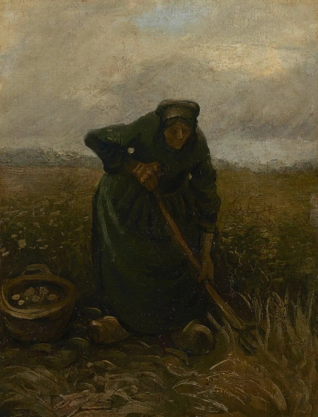 Femme soulevant des pommes de terre - Vincent van Gogh image 1 copie peinte à la main à l’huile