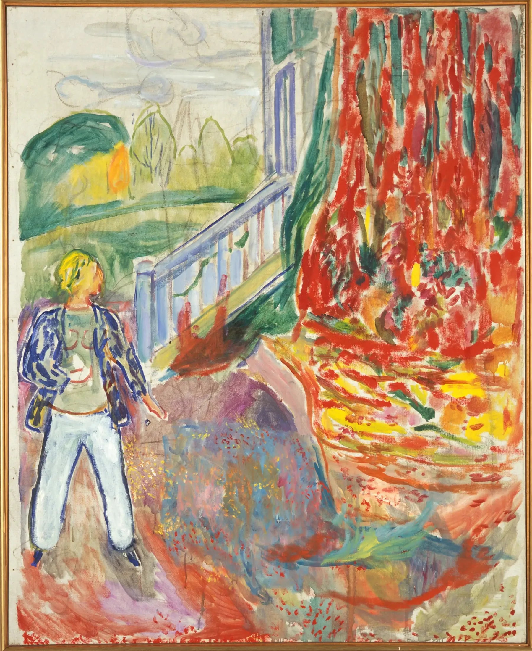 Femme sur les marches de la véranda - Edvard Munch image 1 reproduction de peinture à l’huile