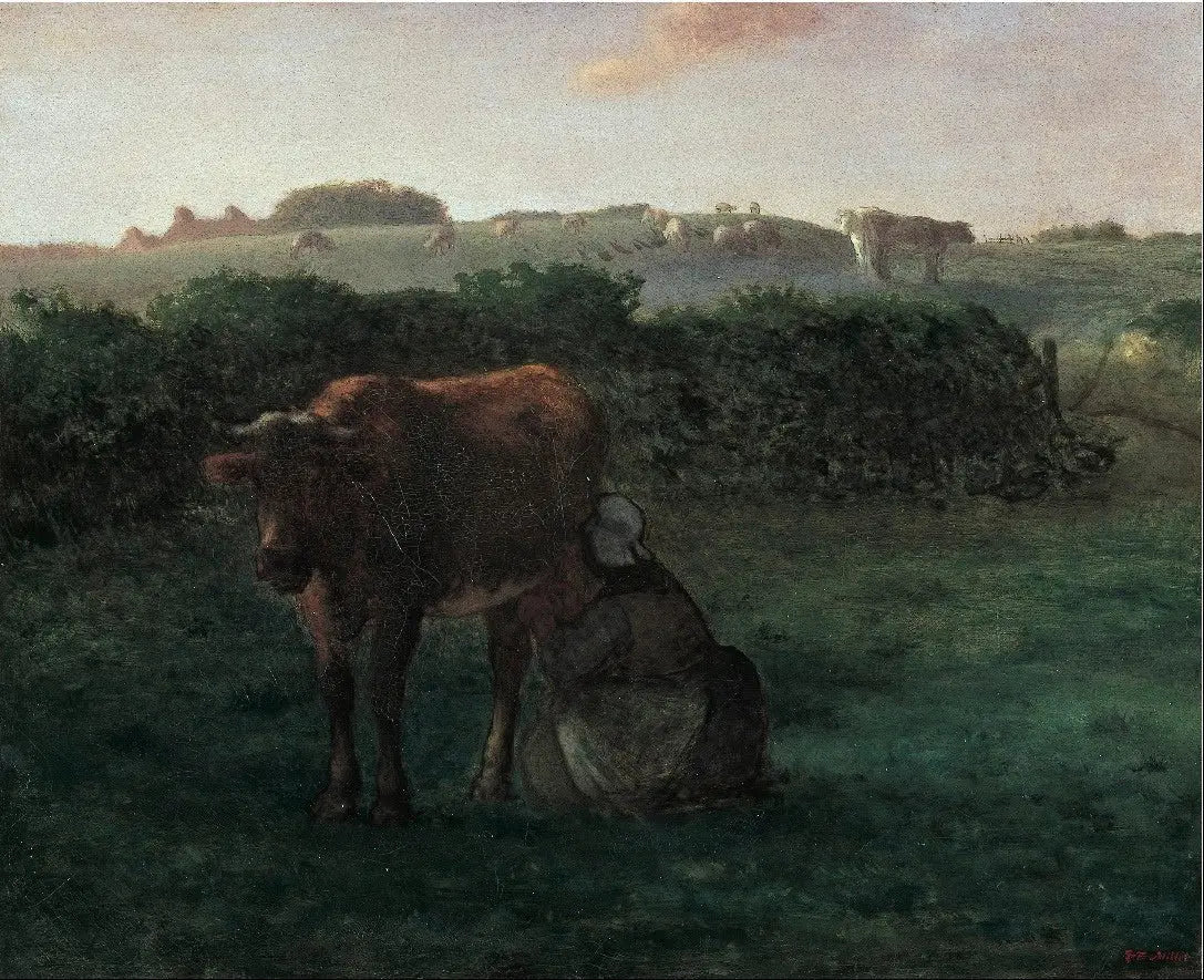 Femme traçant une vache - Jean-François Millet image 1 copie peinte à la main à l’huile